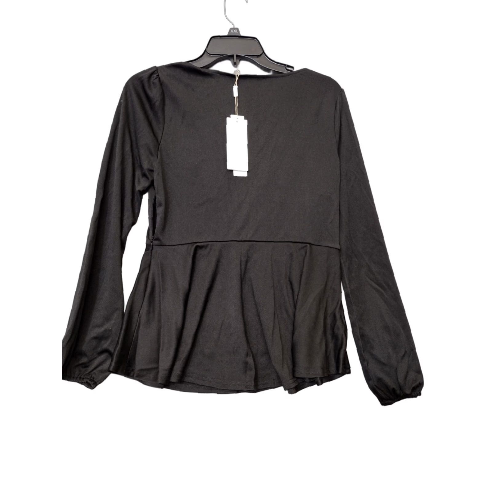Vintage Belle Poque Long Sleeve Peplum Blouse Women Black M Shirt Womens Peplum Blouse 80s Square Neck Casual Solid Black Long Sleeve Classic Fit Size M / US 6-8 / IT 42-44 - 1 Thumbnail