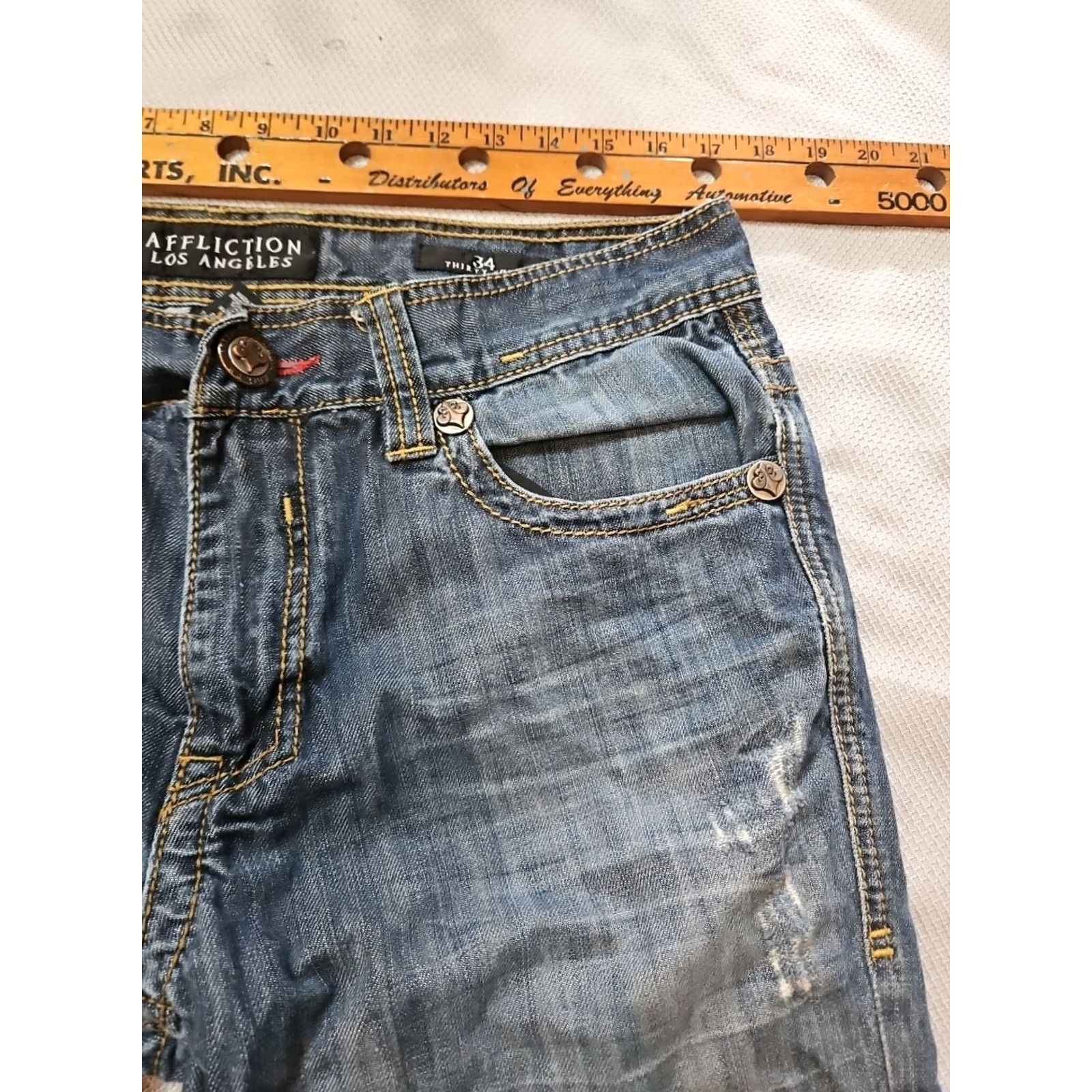 Affliction AFFLICTION Jeans Mens 34 Blue Cooper Relaxed Boot Hipster Made In USA Grunge Distressed Jeans Size US 34 / EU 50 - 5 Thumbnail