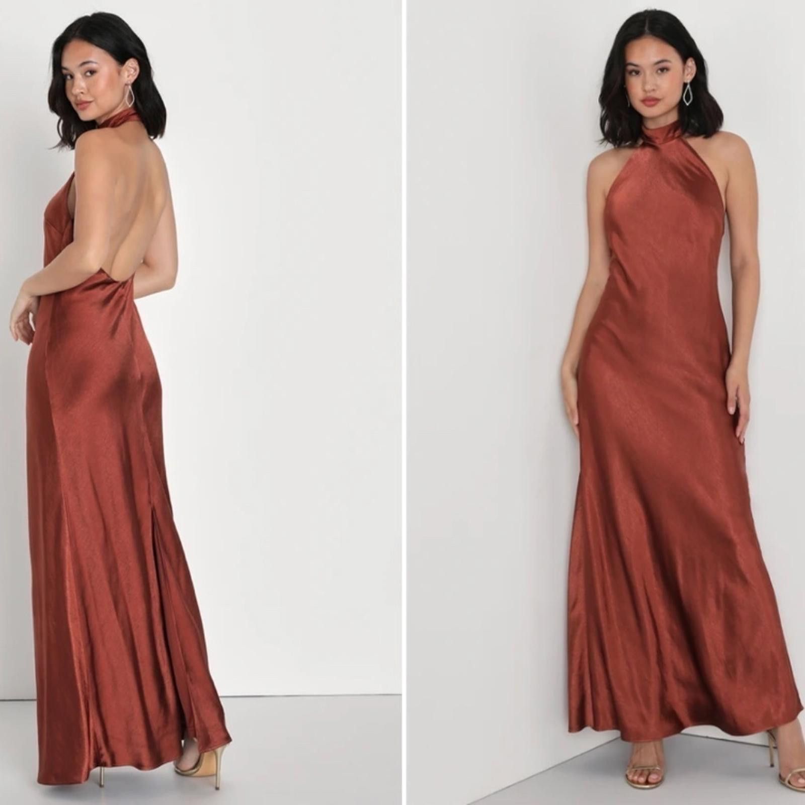 Lulus LULU's Sexy Prom Wedding Bridesmaid Satin Maxi Dress Size L / US 10 / IT 46 - 1 Thumbnail
