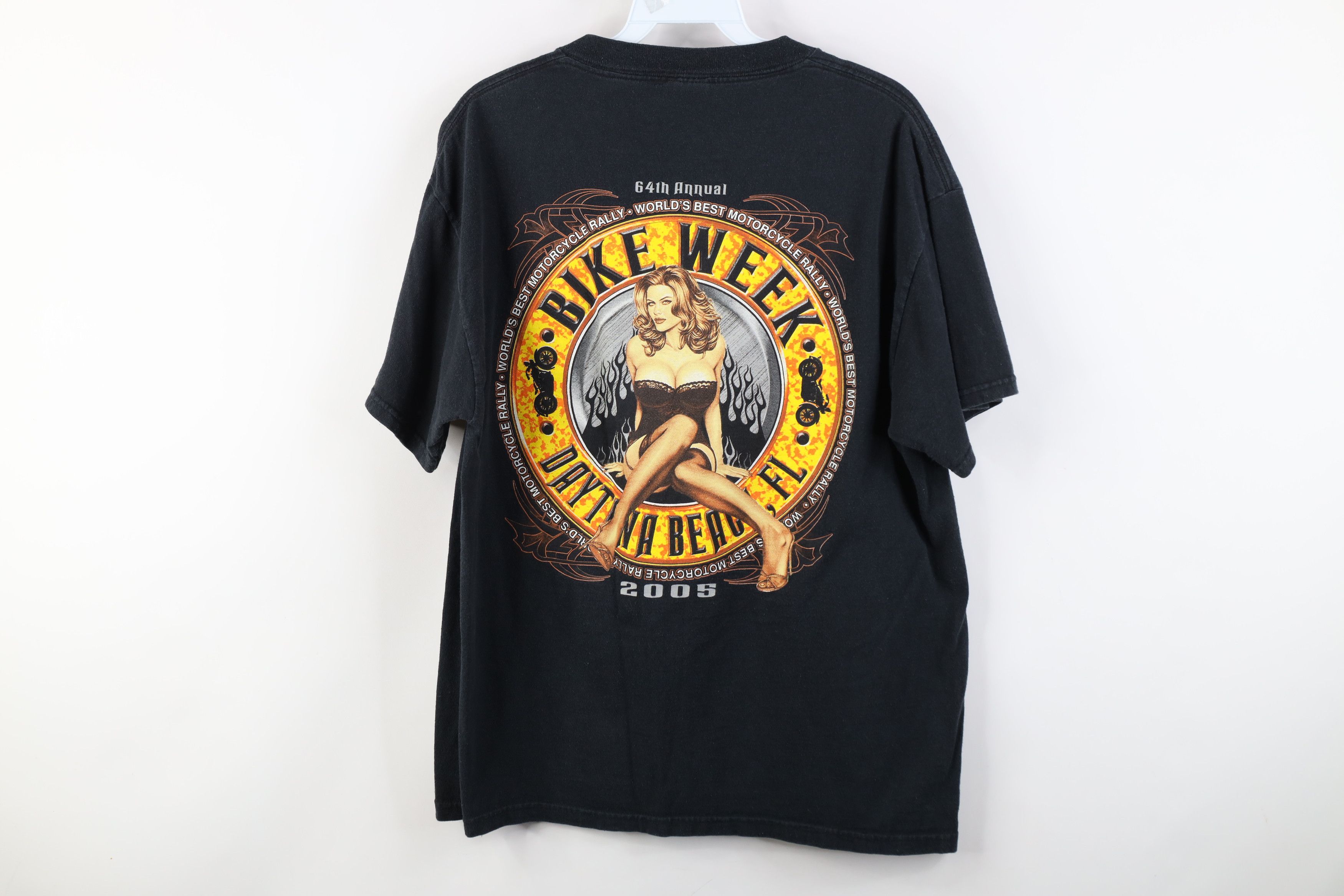 Vintage Vintage Y2K 2005 Bike Week Fire Flames Pinup Girl T-Shirt Size US M / EU 48-50 / 2 - 12 Thumbnail
