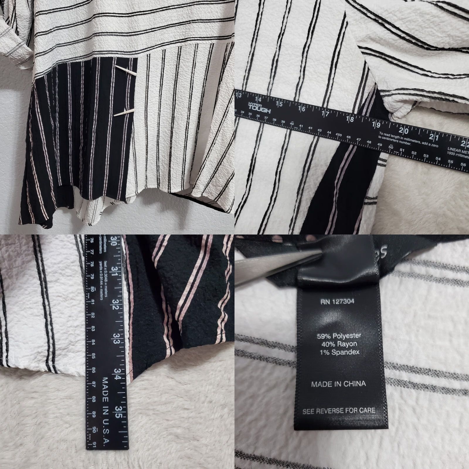 Vintage Ali Miles Tunic Top Women M White Striped Crinkle Roll Tab Sleeve Artsy Size M / US 6-8 / IT 42-44 - 8 Thumbnail