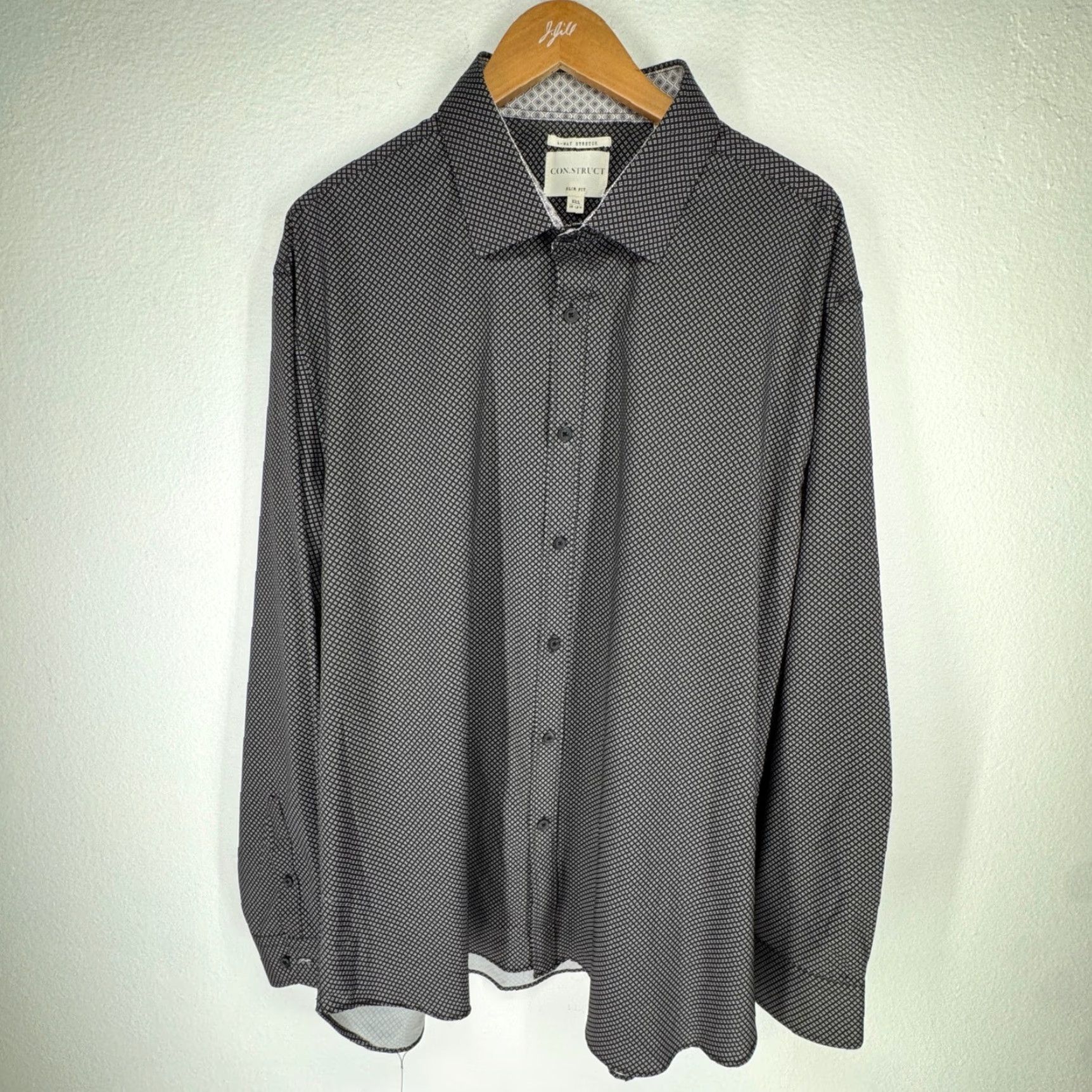 Vintage CONSTRUCT Mens Performance 4 Way Stretch Slim Fit Button Shirt Black Diamond XXL Size US XXL / EU 58 / 5 - 5 Thumbnail