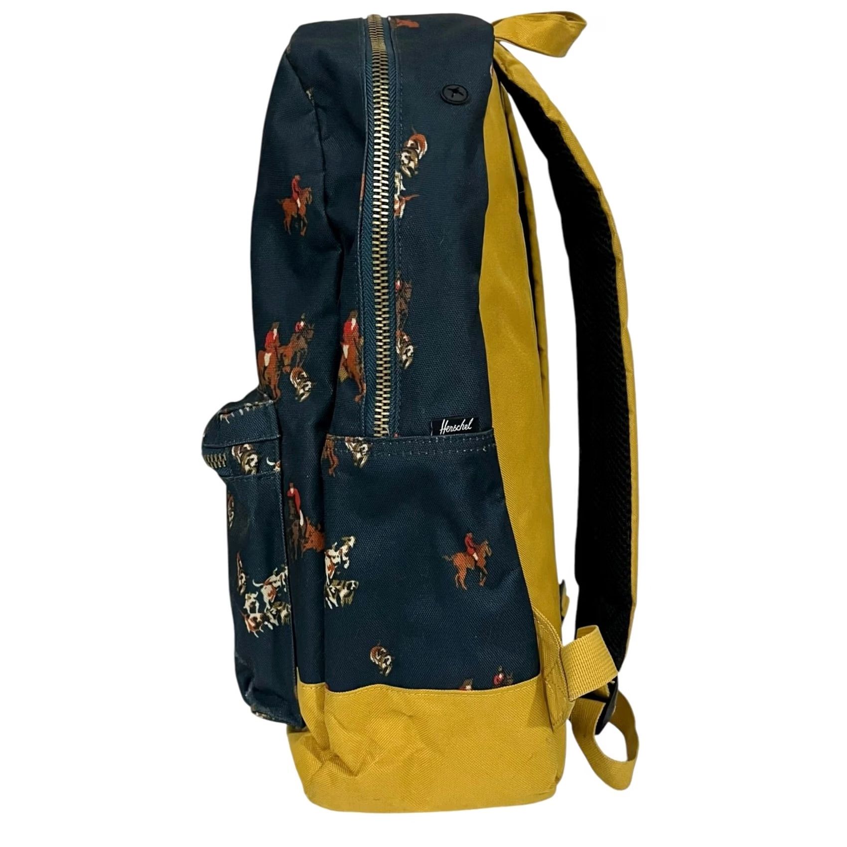 Vintage Herschel Backpack Horses Equestrian Dog Hunt Print Navy Golden Yellow Book Bag Size ONE SIZE - 3 Thumbnail