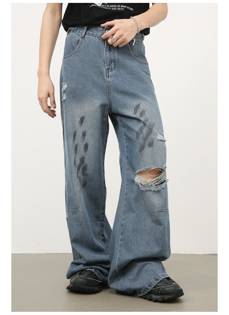 Japanese Brand × Jean Men's retro distressed dirty print straight jeans Size US 32 / EU 48 - 2 Thumbnail