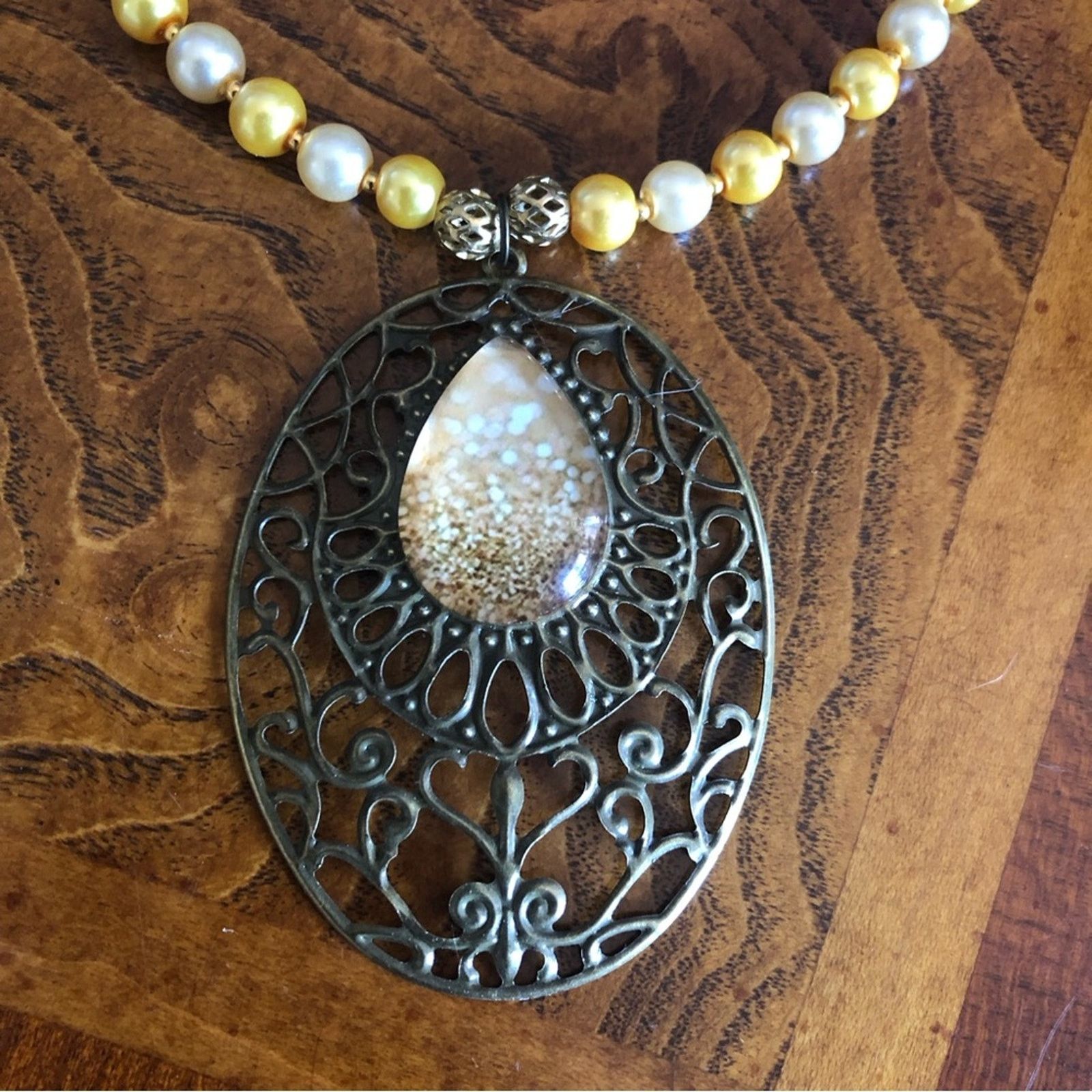 Handmade Handcrafted repurpose large filigree Pearl necklace Size ONE SIZE - 10 Thumbnail