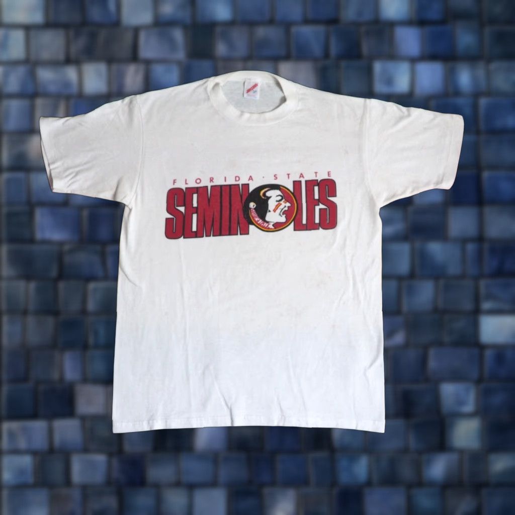Jerzees VTG 90s Jerzees Florida State Seminoles FSU University White Tee T-Shirt L Mens Short Sleeve Cotton Graphic Tee Decade 1990s Size L Color White Size US L / EU 52-54 / 3 - 1 Thumbnail