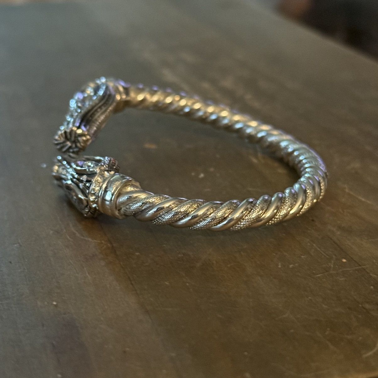 Other Silver tone Viking dragon head twisted cuff bangle bracelet Size ONE SIZE - 6 Thumbnail