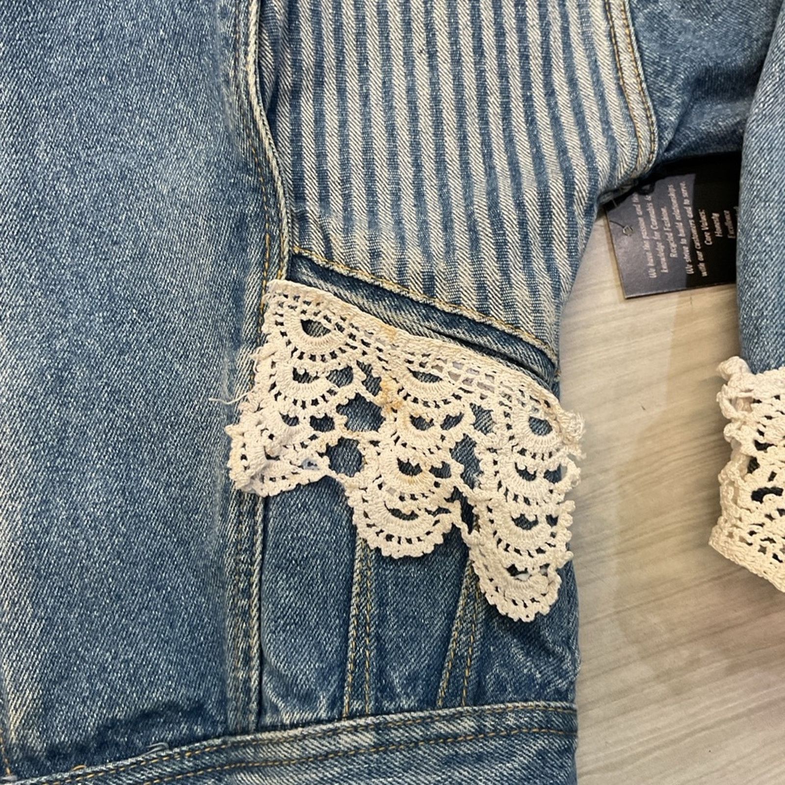 Jordache Vintage 1990s Jordache Cropped Laced Denim Jacket Size S / US 4 / IT 40 - 8 Thumbnail