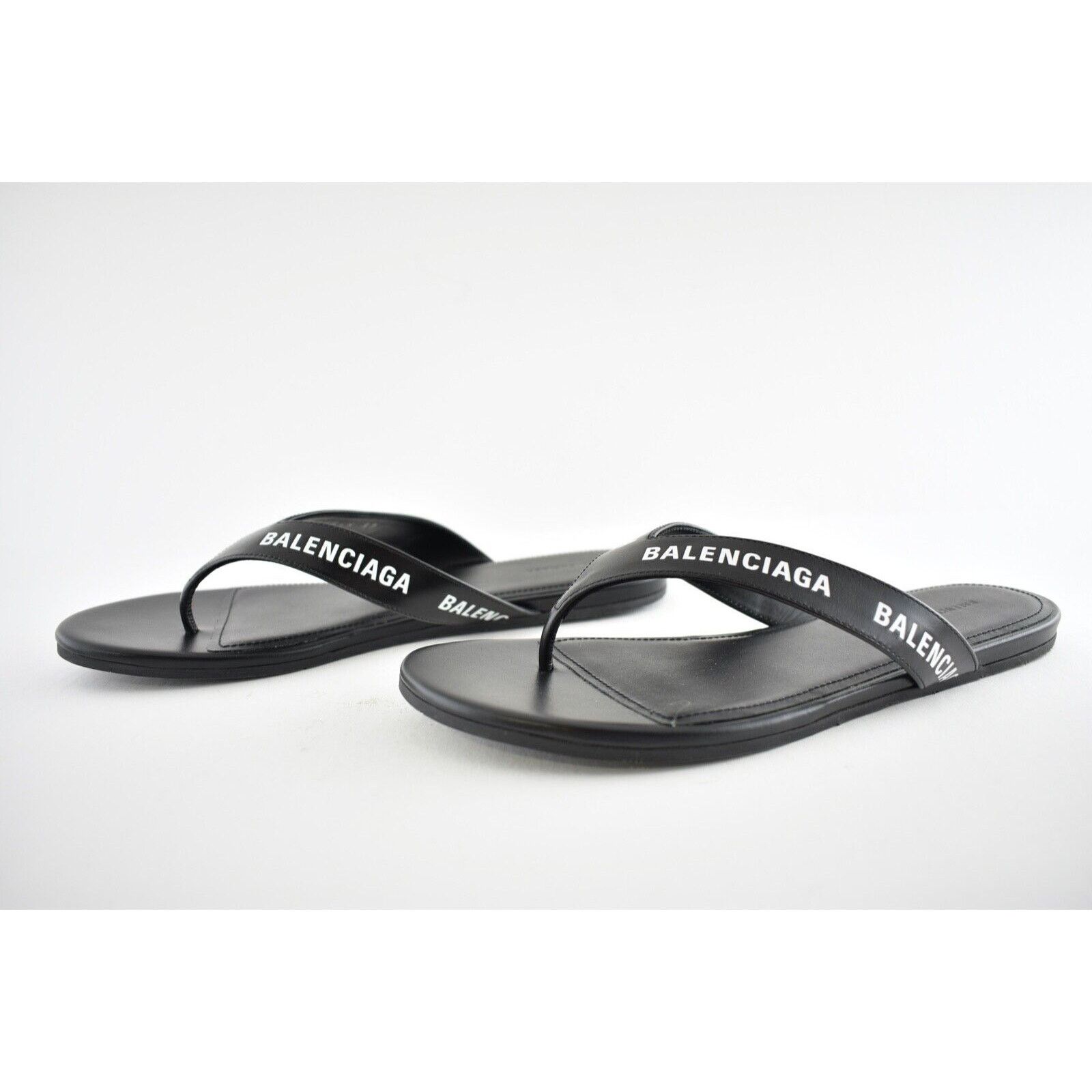 Balenciaga Balenciaga Black White Leather Logo Thong Slide Slip On Size US 6 / IT 36 - 10 Thumbnail