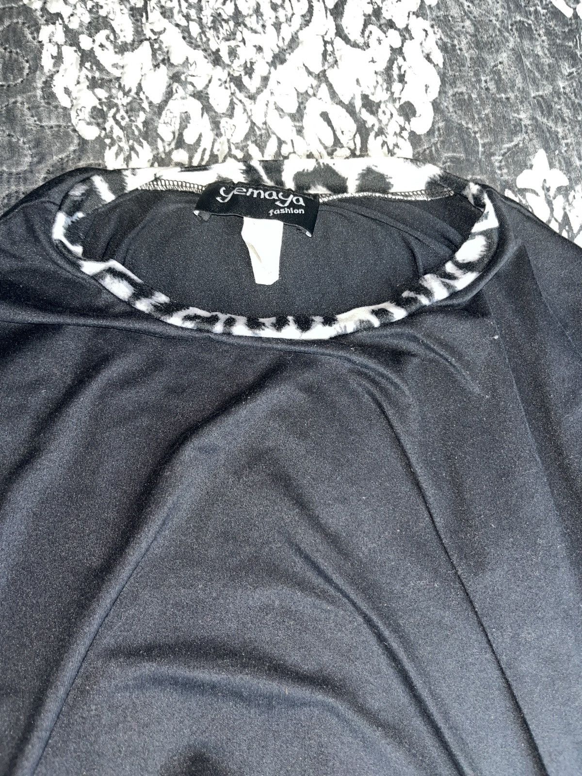Other Yemaya Black Tie-Front Short Sleeve Top with Leopard Trim Size L / US 10 / IT 46 - 2 Thumbnail