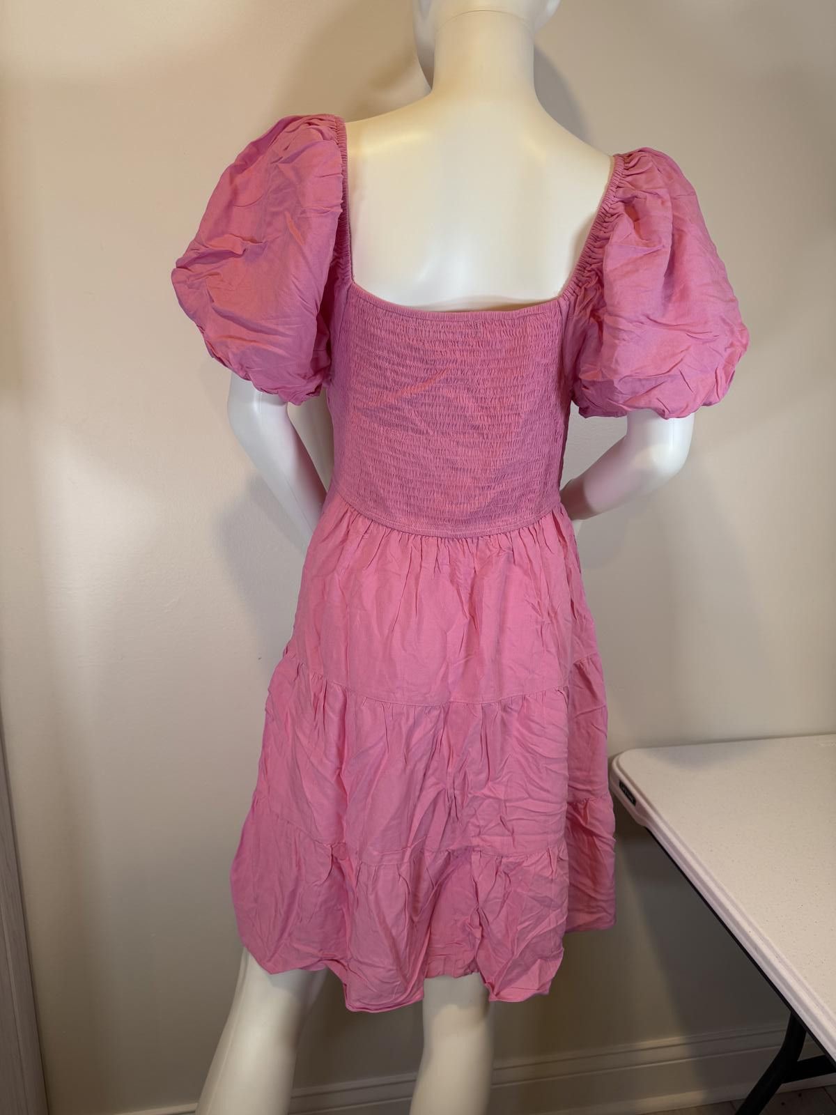 Designer Zesica Pink Puff Sleeve Dress Size L / US 10 / IT 46 - 2 Thumbnail