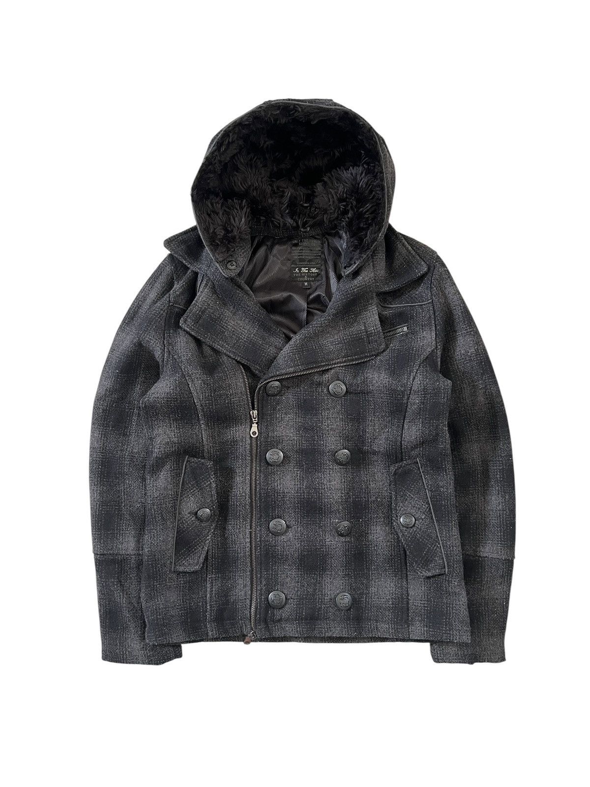 2000s In The Attic Tartan Double Collar Fur Jacket