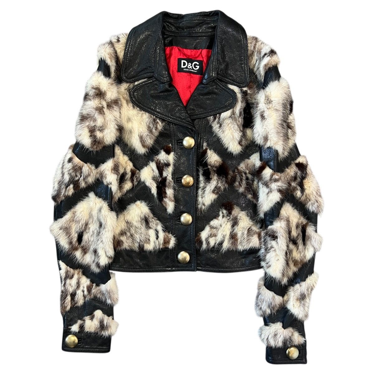 Dolce & Gabbana DOLCE&GABBANA Goatskin & Mink Fur Chevron Leather Jacket Size XS / US 0-2 / IT 36-38 - 1 Thumbnail