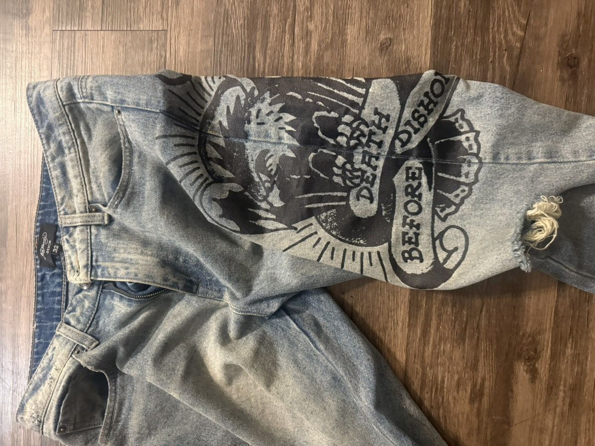Ed Hardy Ed Hardy “Death Before Dishonor” + Eagle Straight Leg Pants Size US 32 / EU 48 - 5 Thumbnail