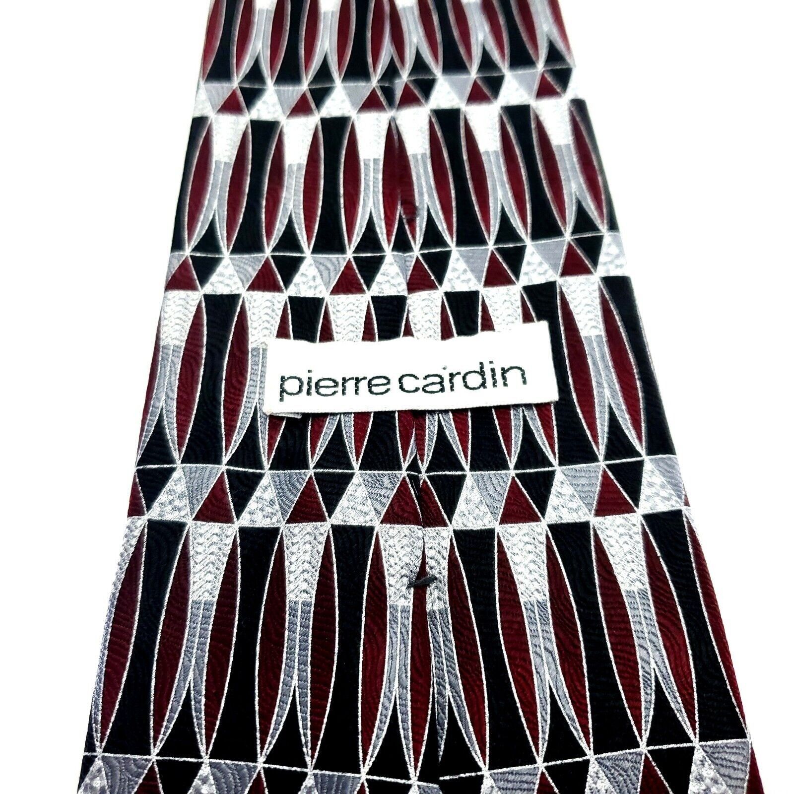 Pierre Cardin Pierre Cardin Red Gray Silk Tie Woven Short Wide Geometric Size ONE SIZE - 4 Thumbnail