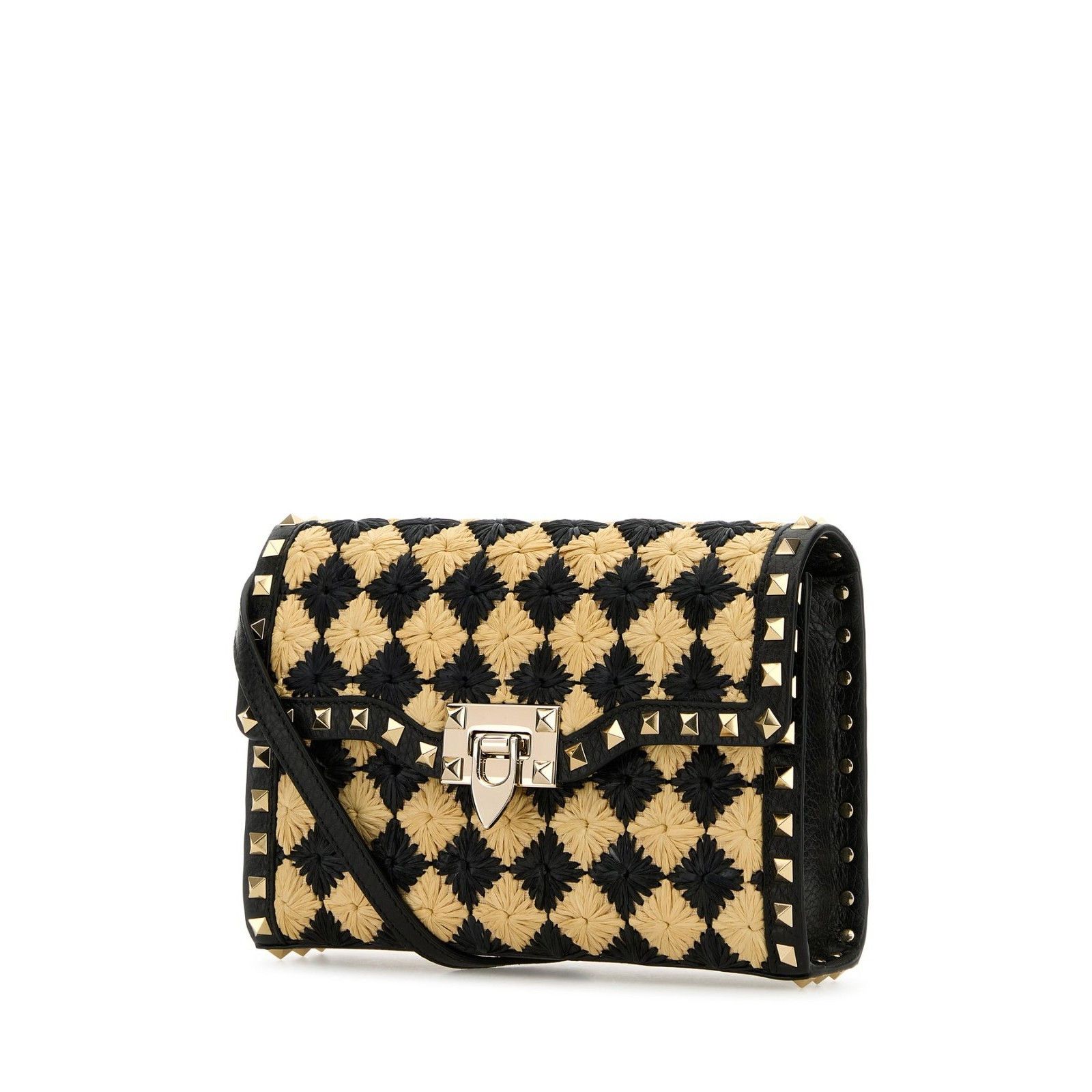 Valentino VALENTINO GARAVANI Rockstud Spike Black Yellow Raffia Should Size ONE SIZE - 2 Thumbnail