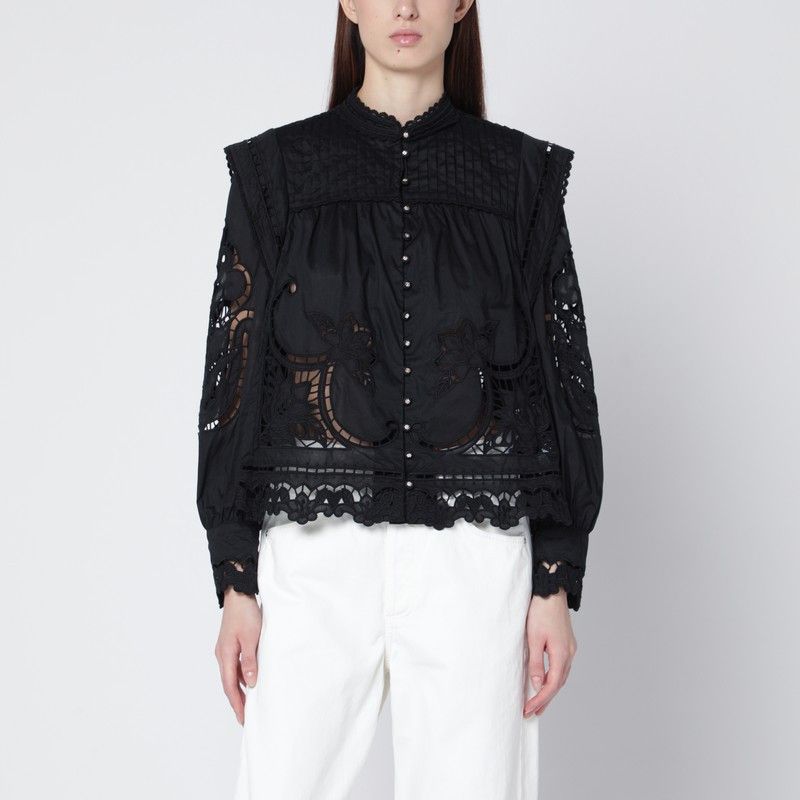 Farm Rio Farm Rio Black Richelieu Cotton Blouse Size M / US 6-8 / IT 42-44 - 1 Thumbnail
