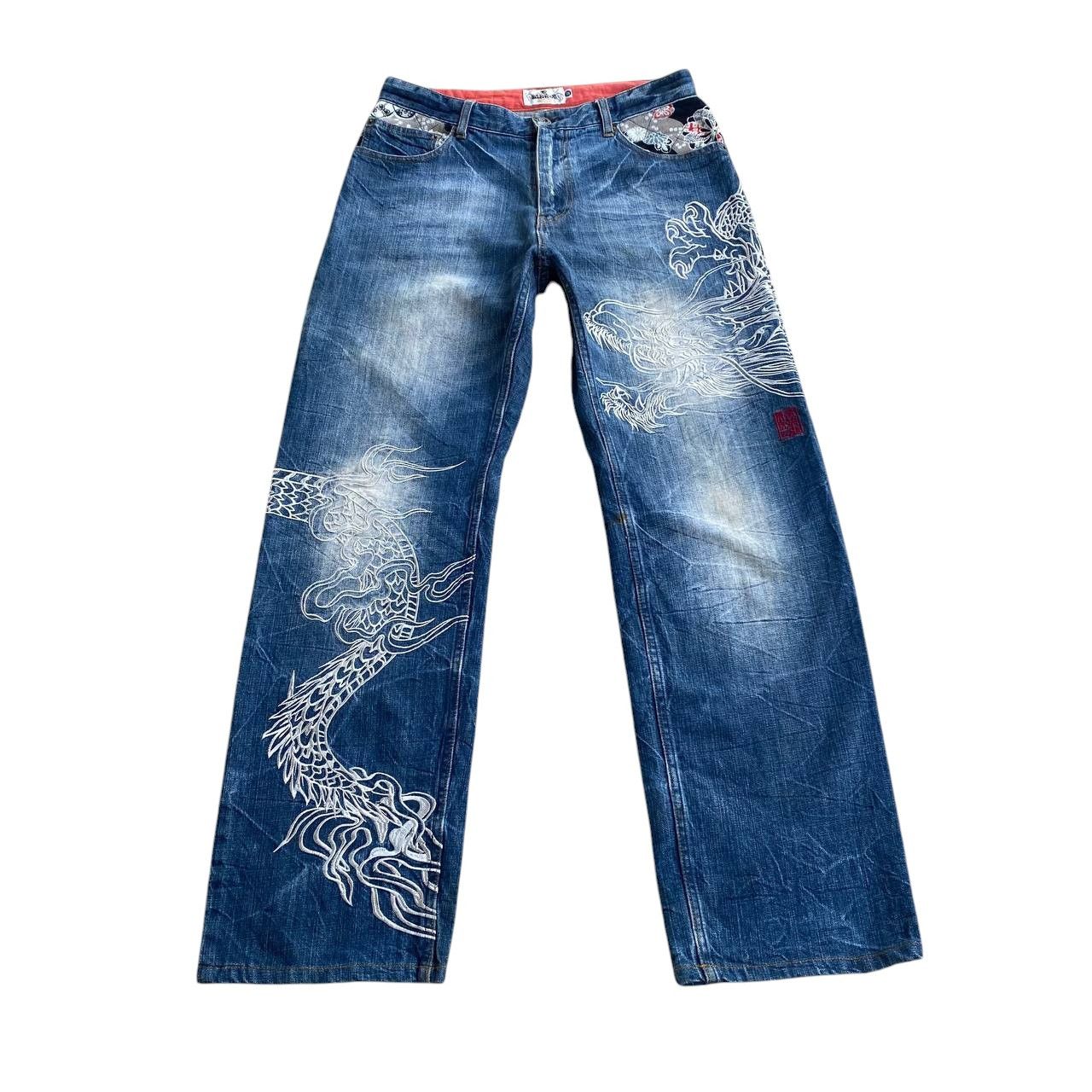 Japan Blue × KOJIMA GENES VINTAGE KARAKURI TAMASHI ECCENTRIC ICONIC DRAGON EMBROIDERED Size US 31 - 13 Thumbnail