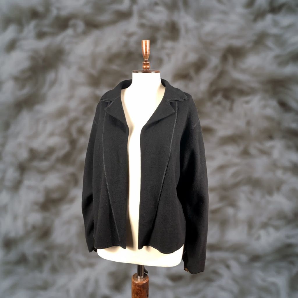 Vintage Annette Görtz Blazer Jacket Women Black Lagenlook Wool Blend Buttonless Open Size ONE SIZE - 1 Thumbnail