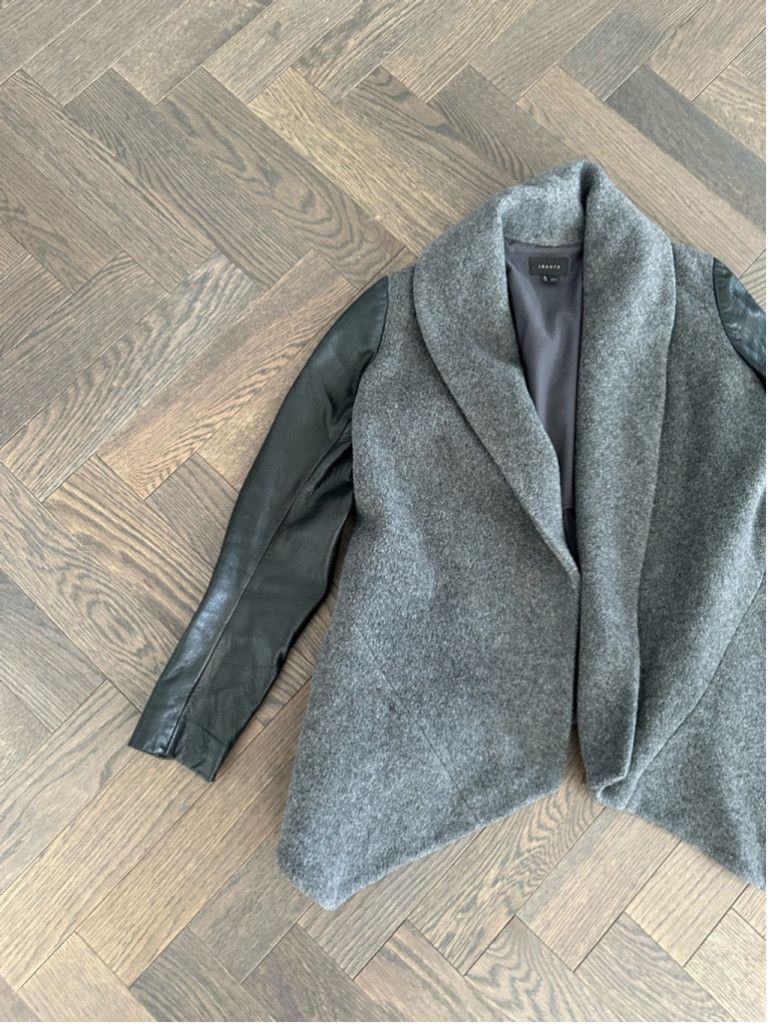 Theory Theory Wool Blend Jacket Size M Gray with Leather Sleeves Size L / US 10 / IT 46 - 2 Thumbnail