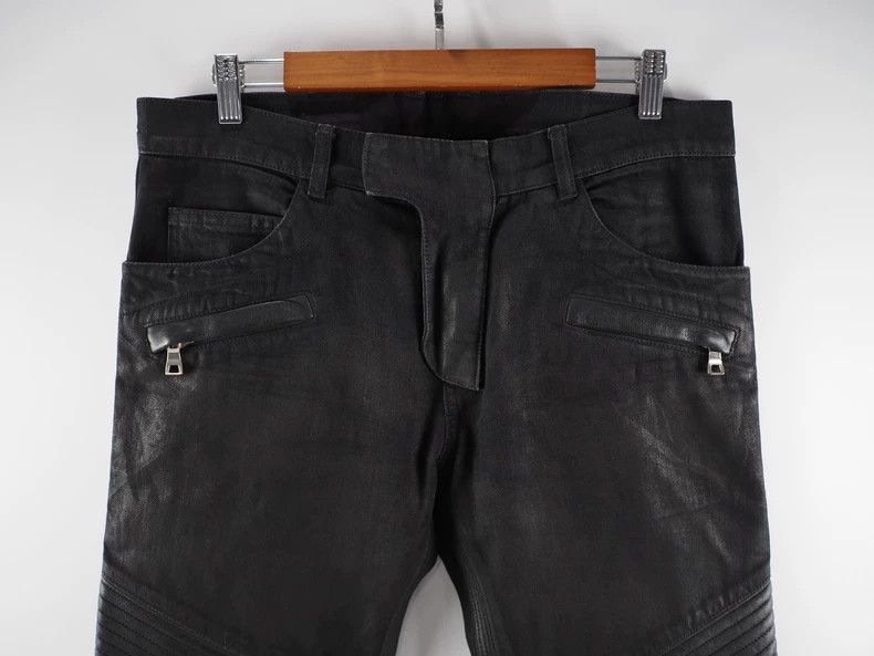 Balmain balmain black leather biker jeans-2508 Size US 32 / EU 48 - 3 Thumbnail
