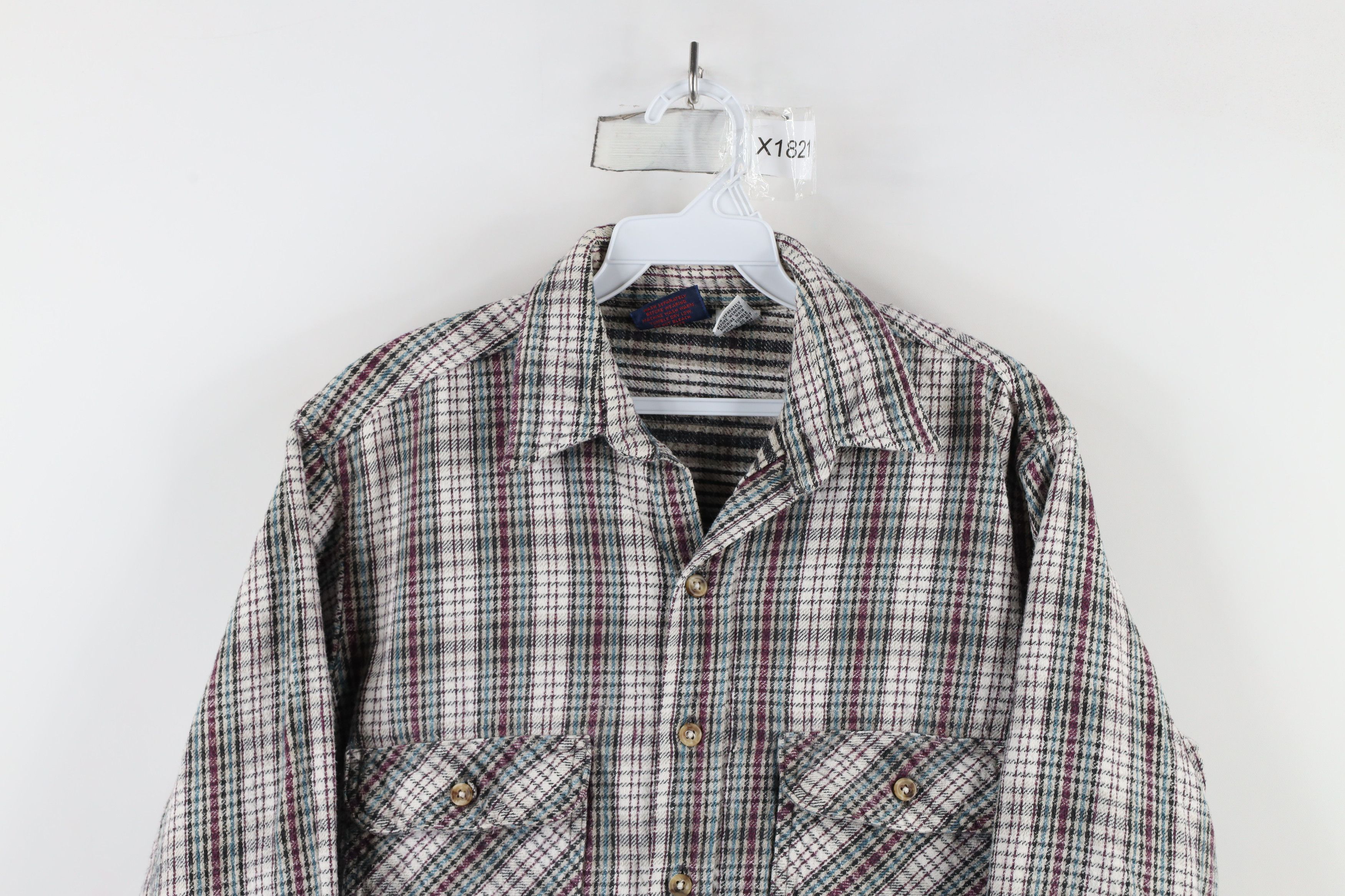 Vintage Vintage 90s Streetwear Heavyweight Button Shirt Plaid Size US M / EU 48-50 / 2 - 2 Thumbnail