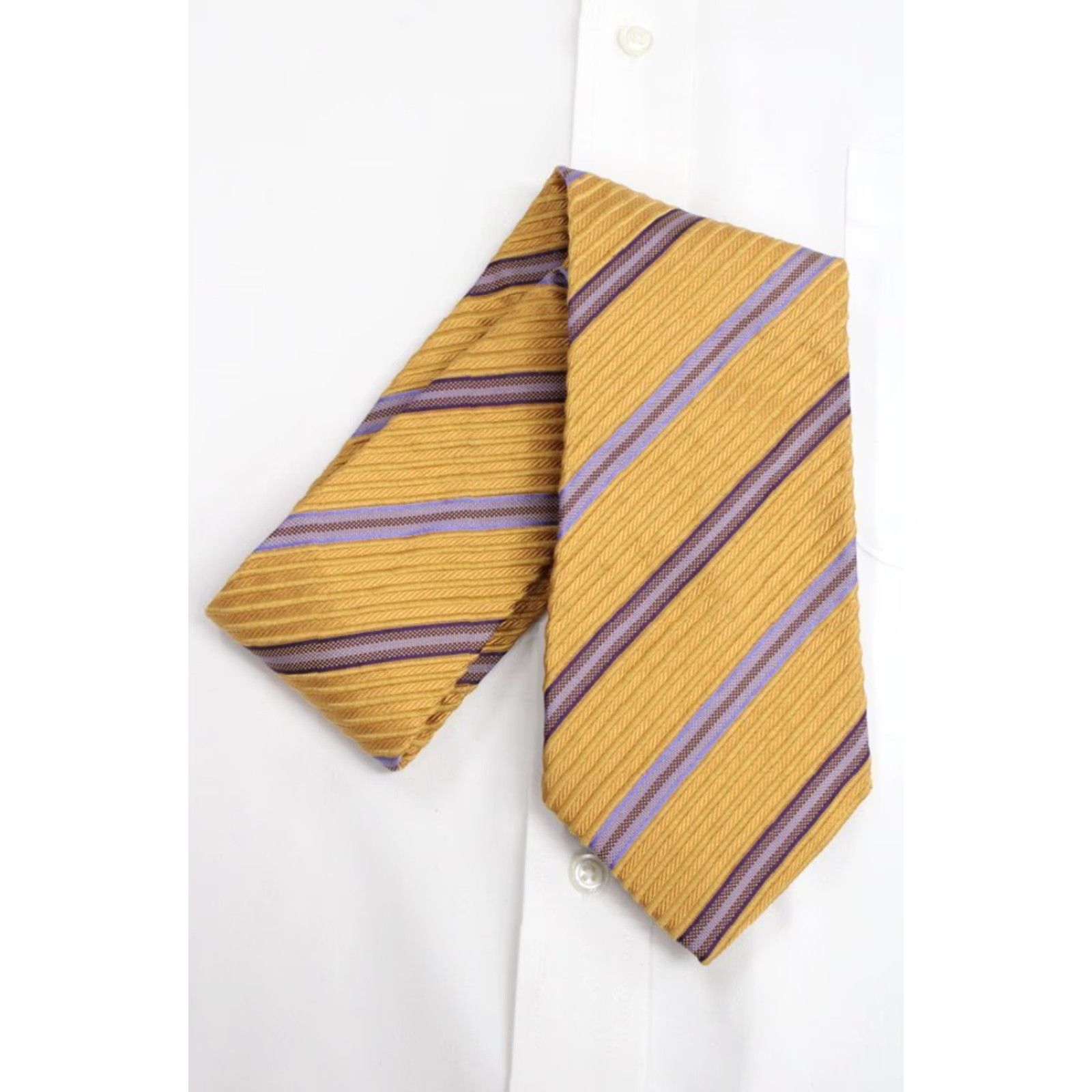 Vintage VINTAGE XMI Platinum Silk Necktie Yellow Gold Stripes Tie Handmade Classic Office Wedding Mens Size ONE SIZE - 6 Thumbnail