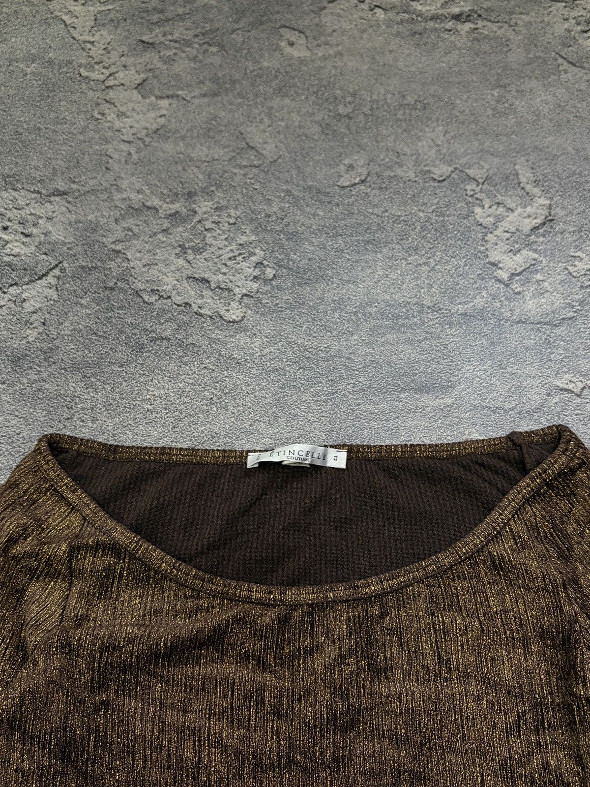 Vintage Etincelle Couture Paris Gold Lurex Shimmer Top France T2 Size S / US 4 / IT 40 - 5 Thumbnail