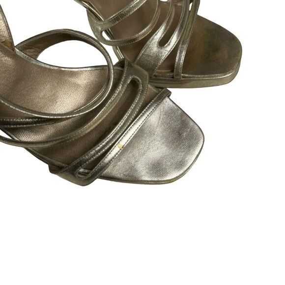 Vintage × Yves Saint Laurent Yves Saint Laurent Gold Metallic Leather 4″ Heeled Sandals S Size US 9 / IT 39 - 4 Thumbnail