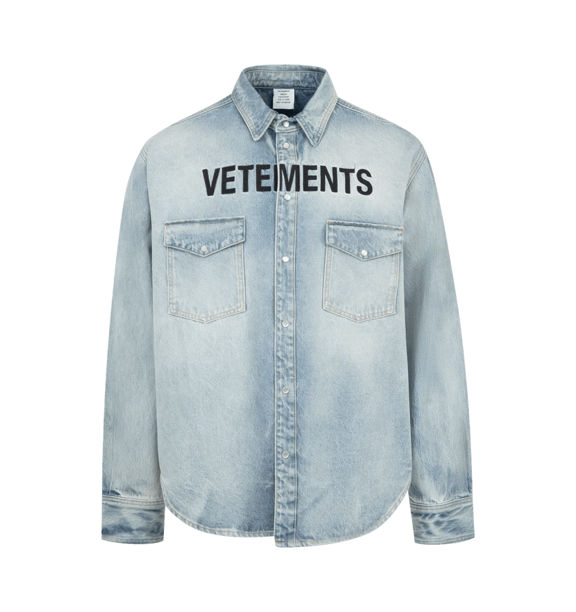 o1h1sh10525 Embroidered Logo Denim Shirt in Light Blue