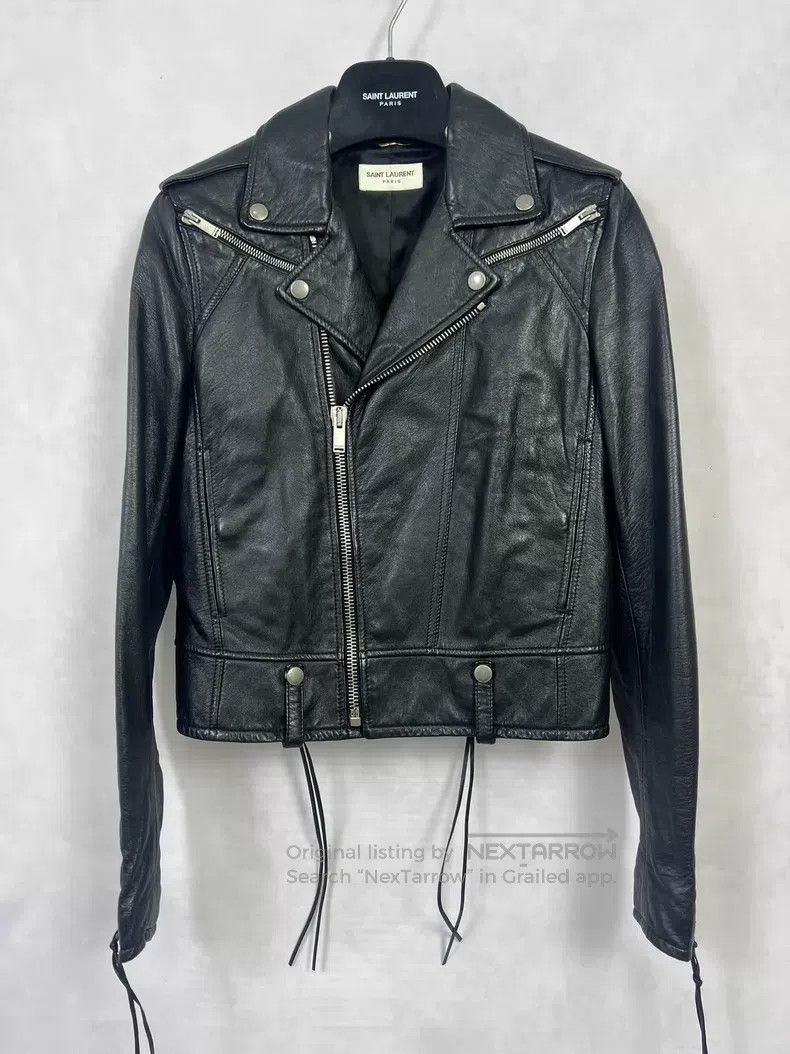 Saint Laurent Paris Double Zipper Black Leather Moto Jacke