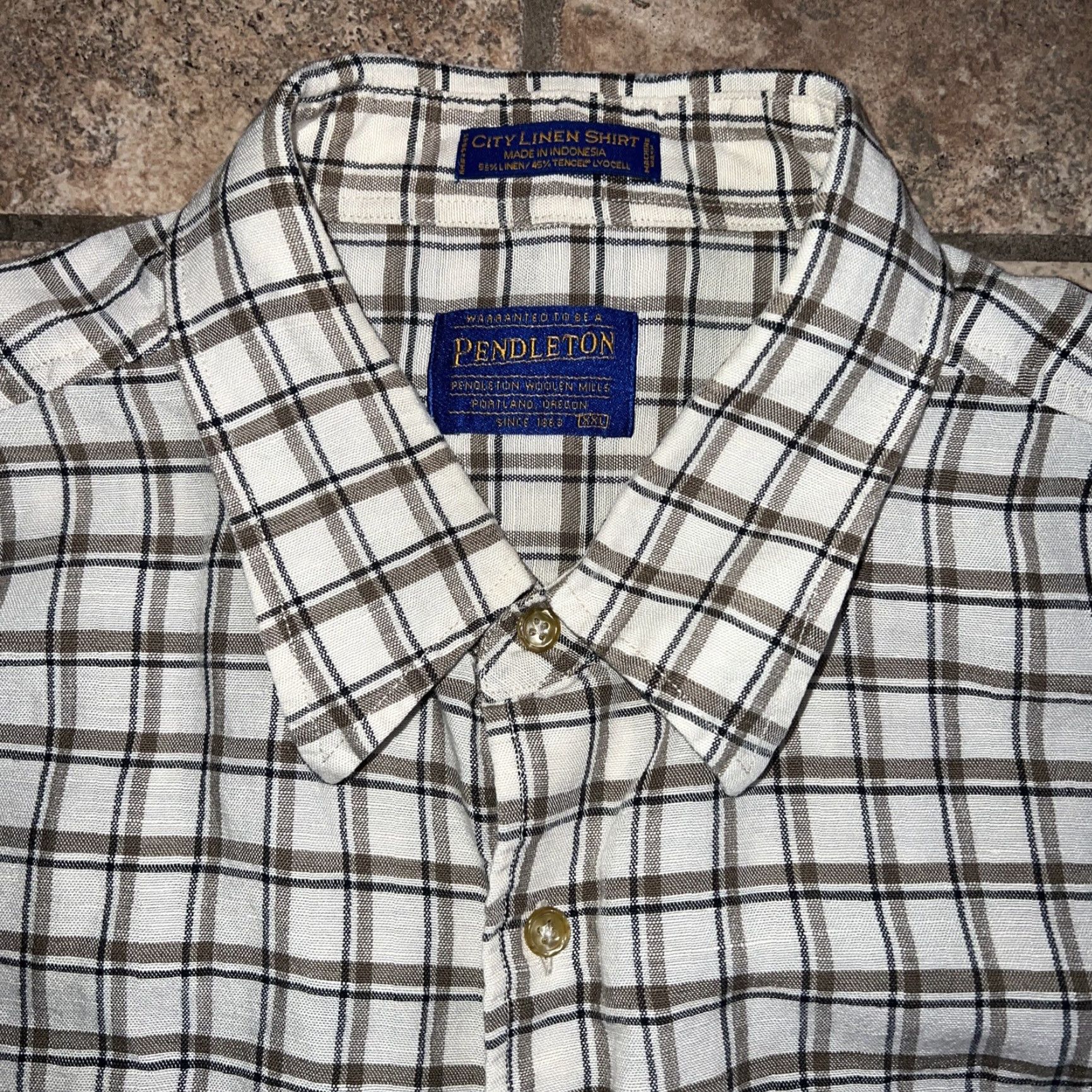 Pendleton VINTAGE Pendleton Shirt City Beige Plaid Button-Up Short Sleeve Mens 2XL Linen Blend Beige (2XL) Size US XXL / EU 58 / 5 - 2 Thumbnail