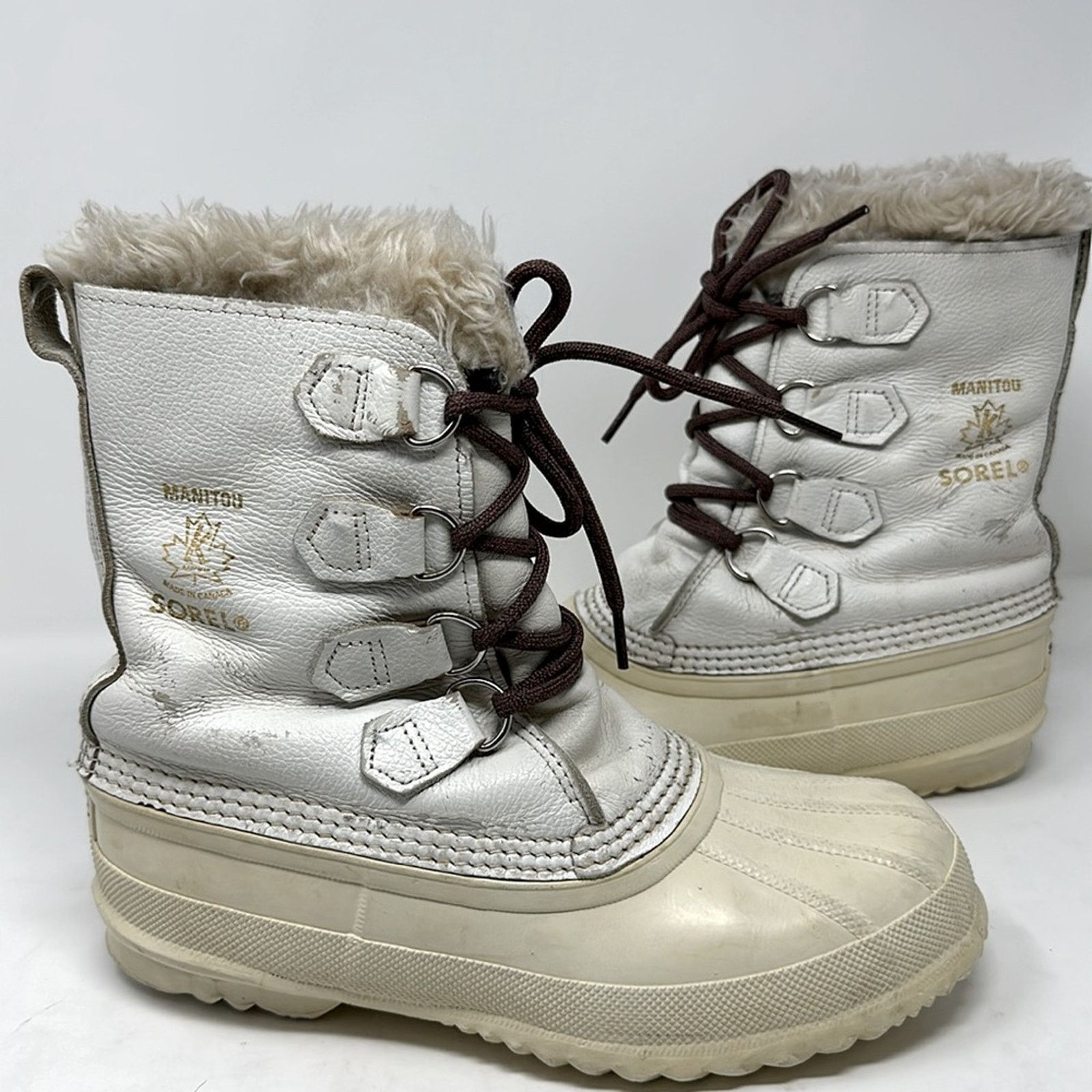 VINTAGE Sorel Nanook Boots Size 8 SOREL VTG SOREL Nanook Ivory Leather Wool Winter Snow Boots  main image 3