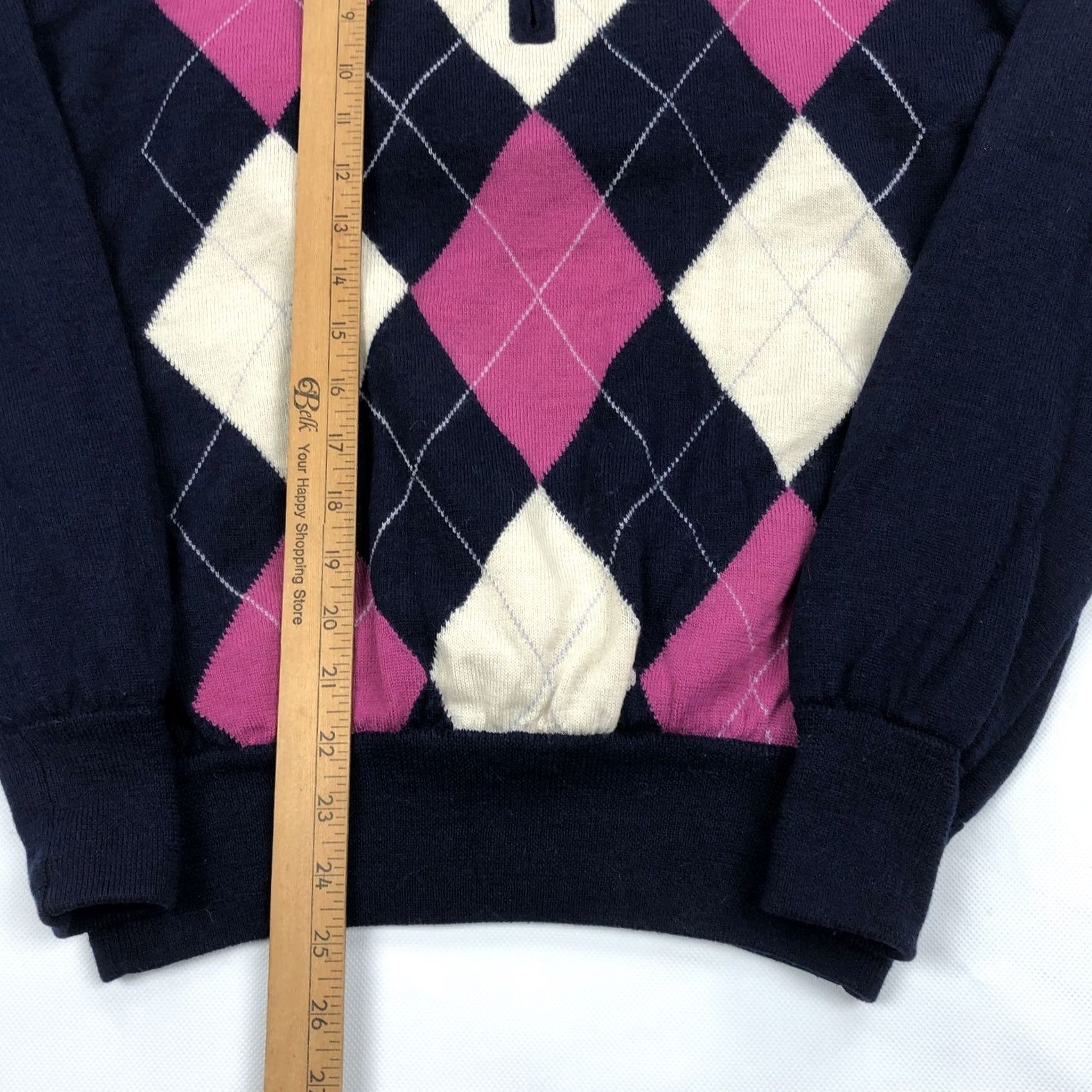 Footjoy FootJoy FJ Men's S Argyle 1/4 Zip Sweater Navy Blue Pink Lined Wool Golf UNCW Size US S / EU 44-46 / 1 - 4 Thumbnail
