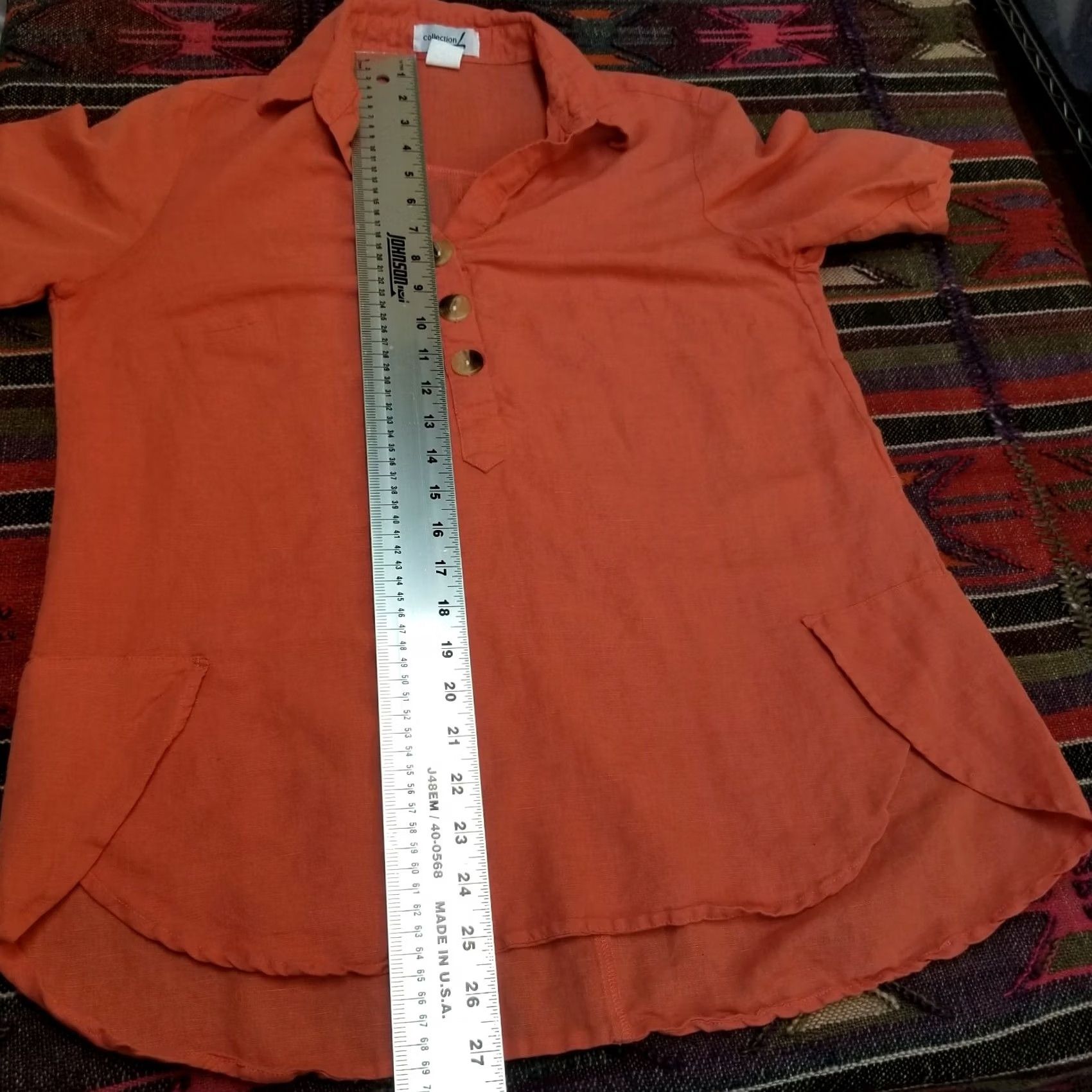 Vintage Collection L Womens Blouse Collared Henley Orange Sz 6 Cotton Linen Short Sleeve High-Low Womens Size M / US 6-8 / IT 42-44 - 7 Thumbnail