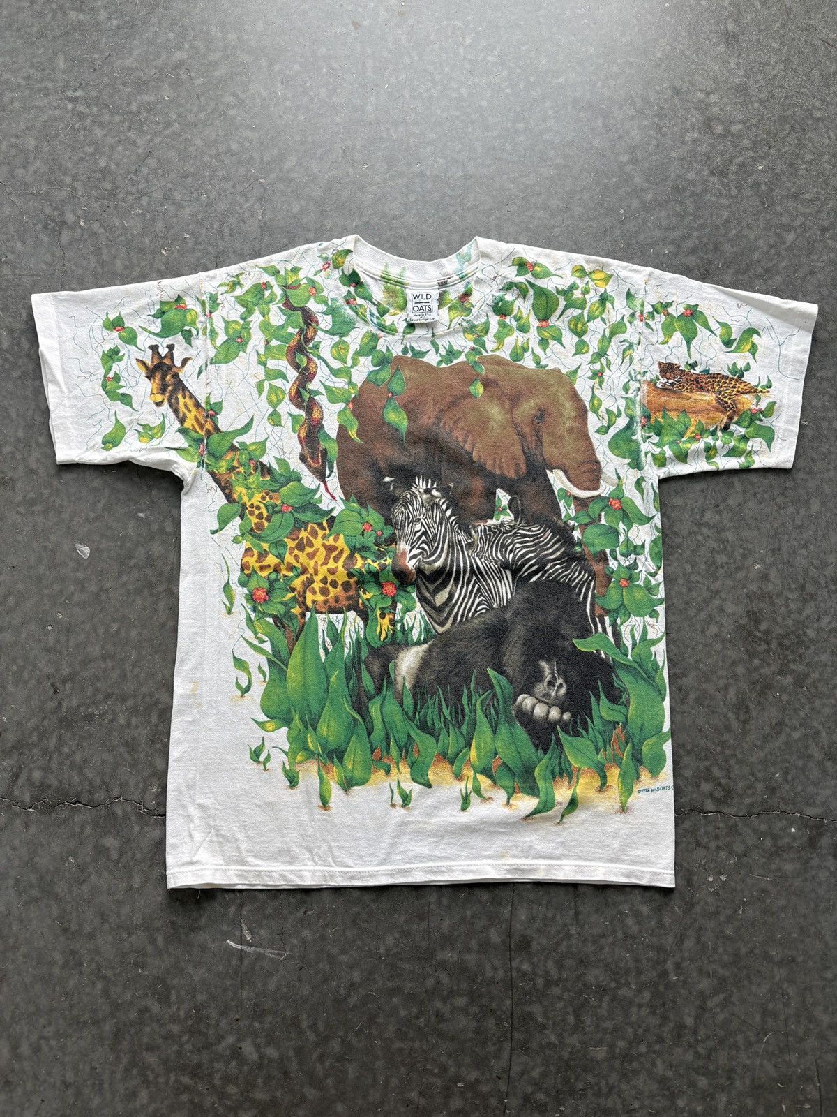 Vintage Vintage 90s Wild Oats Safari AOP Graphic Tee Size US XL / EU 56 / 4 - 1 Thumbnail