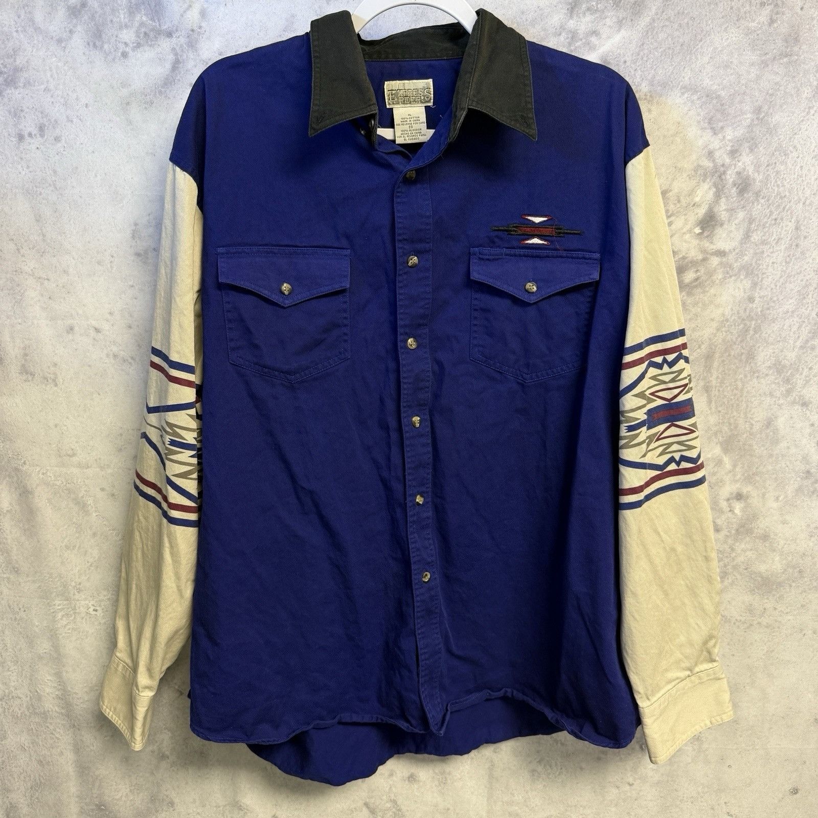 Vintage Express Rider Aztec Western Shirt Mens XL 26x29 Blue Embroid Size US XL / EU 56 / 4 - 1 Thumbnail