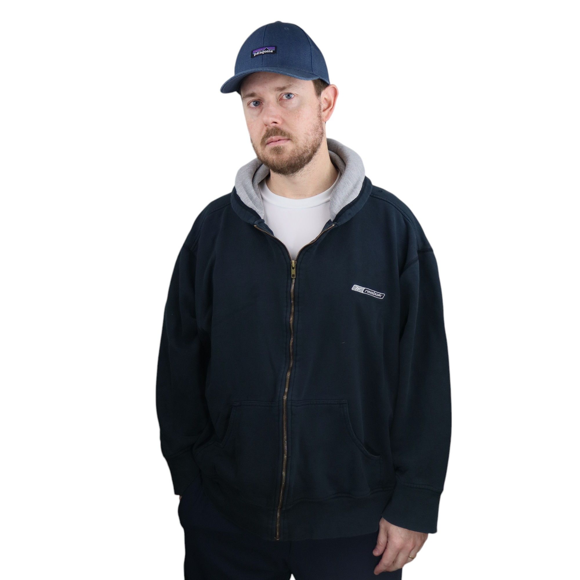 Dickies × Reebok × Vintage 90s Reebok Thermal Lined Boxy Baggy Zip Up Hoodie XL Navy Size US XL / EU 56 / 4 - 1 Thumbnail
