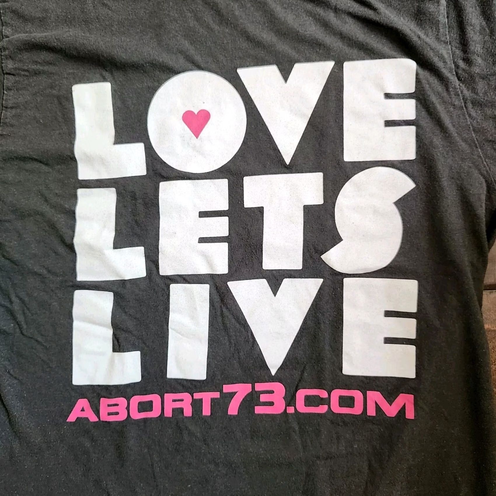 Vintage Abort73.com Women's T-Shirt - Love Let's Live Pro-Life Crew Neck Short Sleeve Black 100% Cotton Small Size S / US 4 / IT 40 - 2 Thumbnail