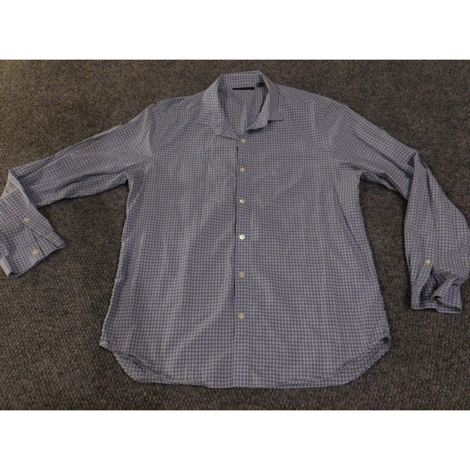 Theory Theory Shirt Mens XL Blue Gray Gingham Check Button Down Long Sleeve Cotton Size US XL / EU 56 / 4 - 2 Thumbnail