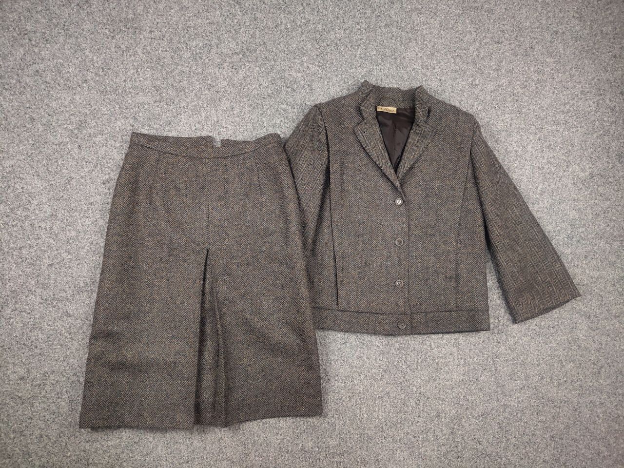 Harris Tweed Clan Royal Vintage 80's Tweed Wool Suit Blazer jacket Skirt Size L / US 10 / IT 46 - 16 Thumbnail