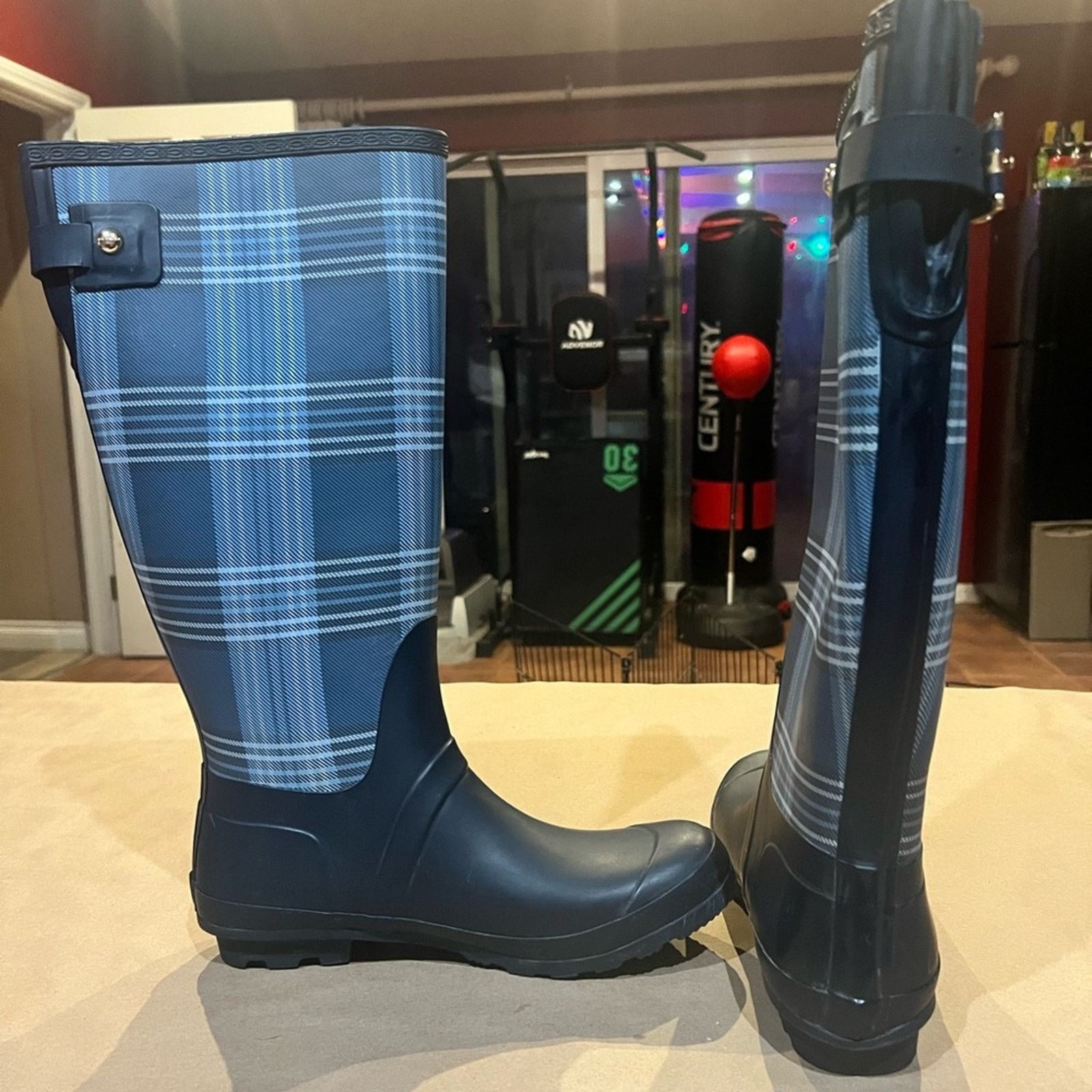 Tommy Hilfiger Tommy Hilfiger Malya2 Knee-High Rain Boots Plaid Blue Sz 10 Size US 10 / IT 40 - 4 Thumbnail