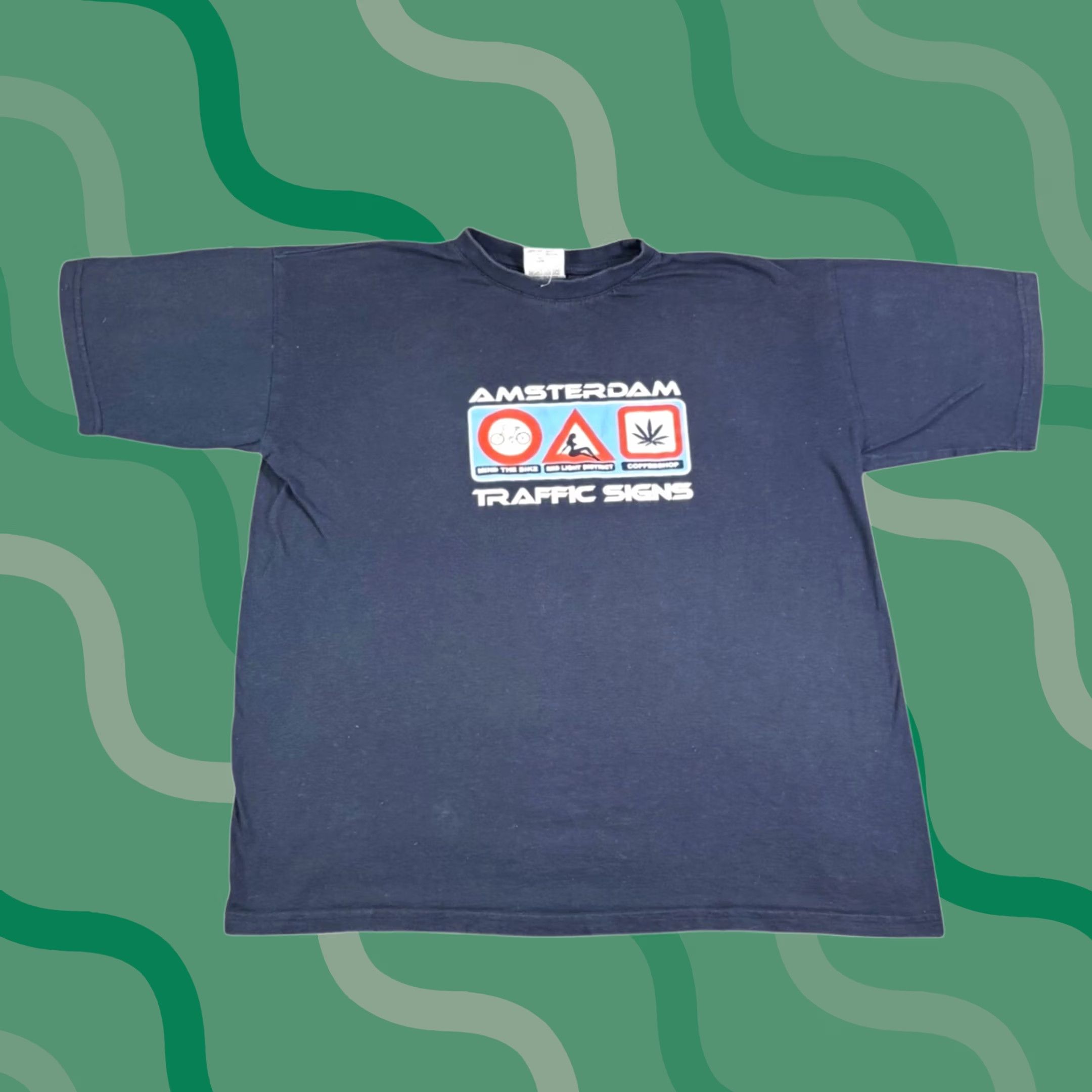 Vintage B&C T-Shirt Mens XL Navy Blue Graphic Amsterdam Traffic Signs 90s Size US XL / EU 56 / 4 - 1 Thumbnail
