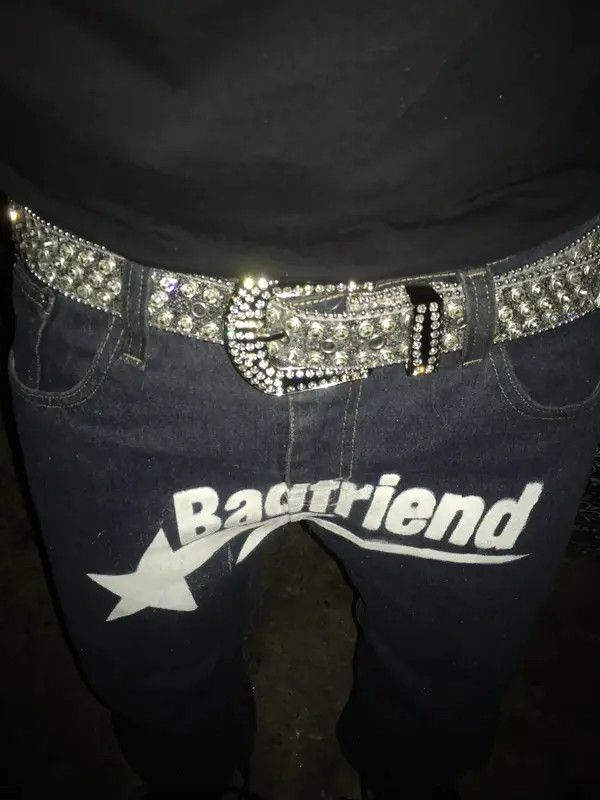 VIBE Streetwear Belt Shiny Western Style Leather with Rivets Y2K Size ONE SIZE - 2 Thumbnail