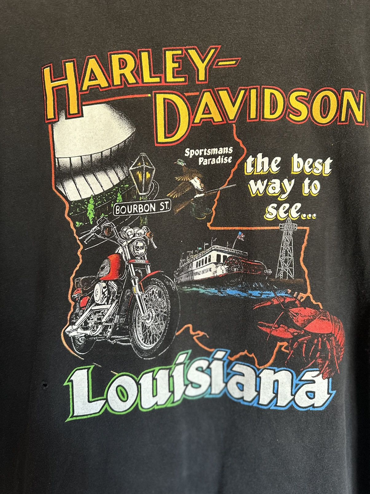 Harley Davidson × Vintage Black Harley Davidson 1980s Single Stitch Size US XL / EU 56 / 4 - 2 Thumbnail