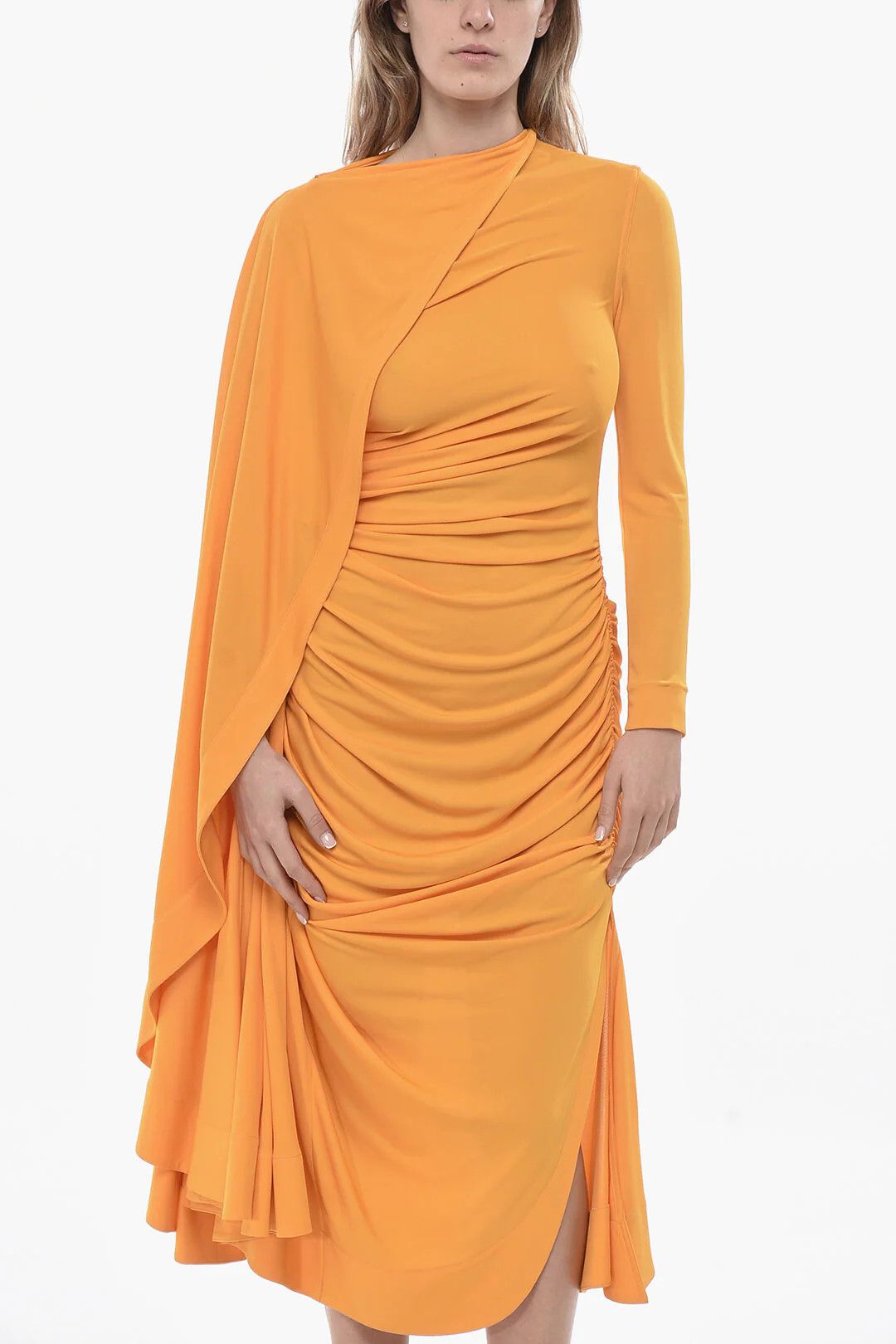 Bottega Veneta og1mm0426 Viscose Midi Dress in Orange Size XS / US 0-2 / IT 36-38 - 4 Thumbnail