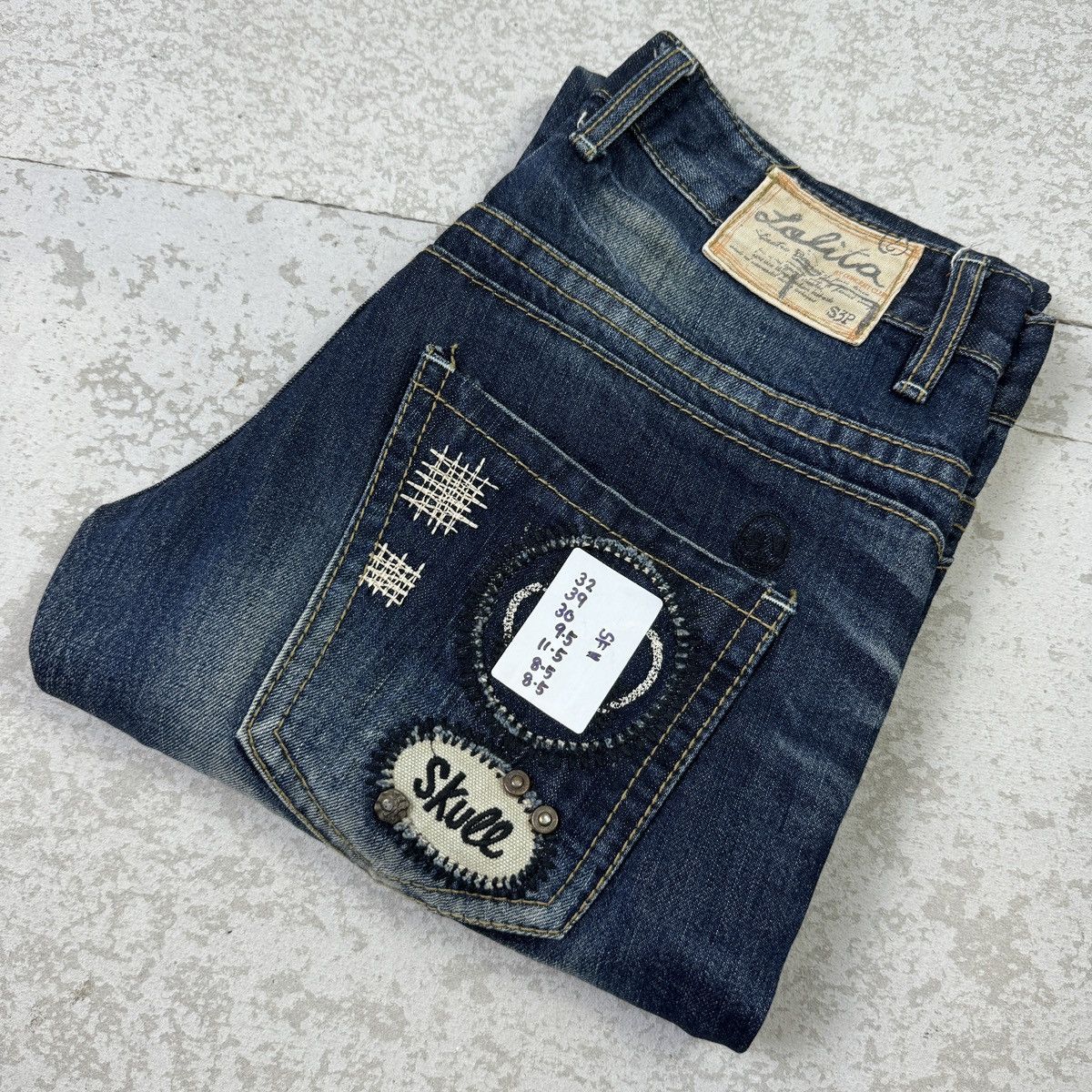 If Six Was Nine Skull - Lolita Washed Hippie Blue Jeans Size US 32 / EU 48 - 12 Thumbnail