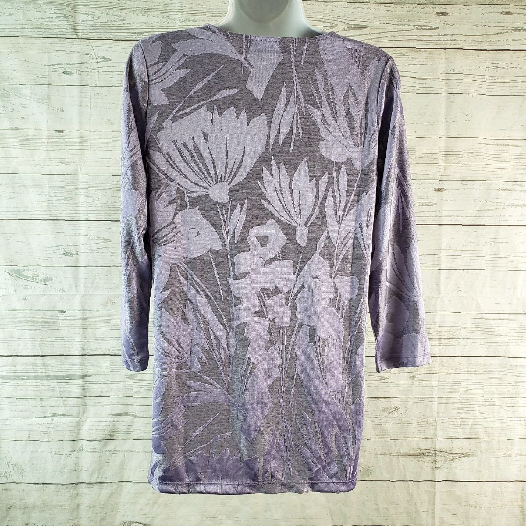 Vintage Susan Graver Womens Top XS Purple Floral 3/4 Sleeve Cinched Front Blouse Shirt Womens XS Purple Floral 3/4 Sleeve Cinched Front Size XS / US 0-2 / IT 36-38 - 4 Thumbnail