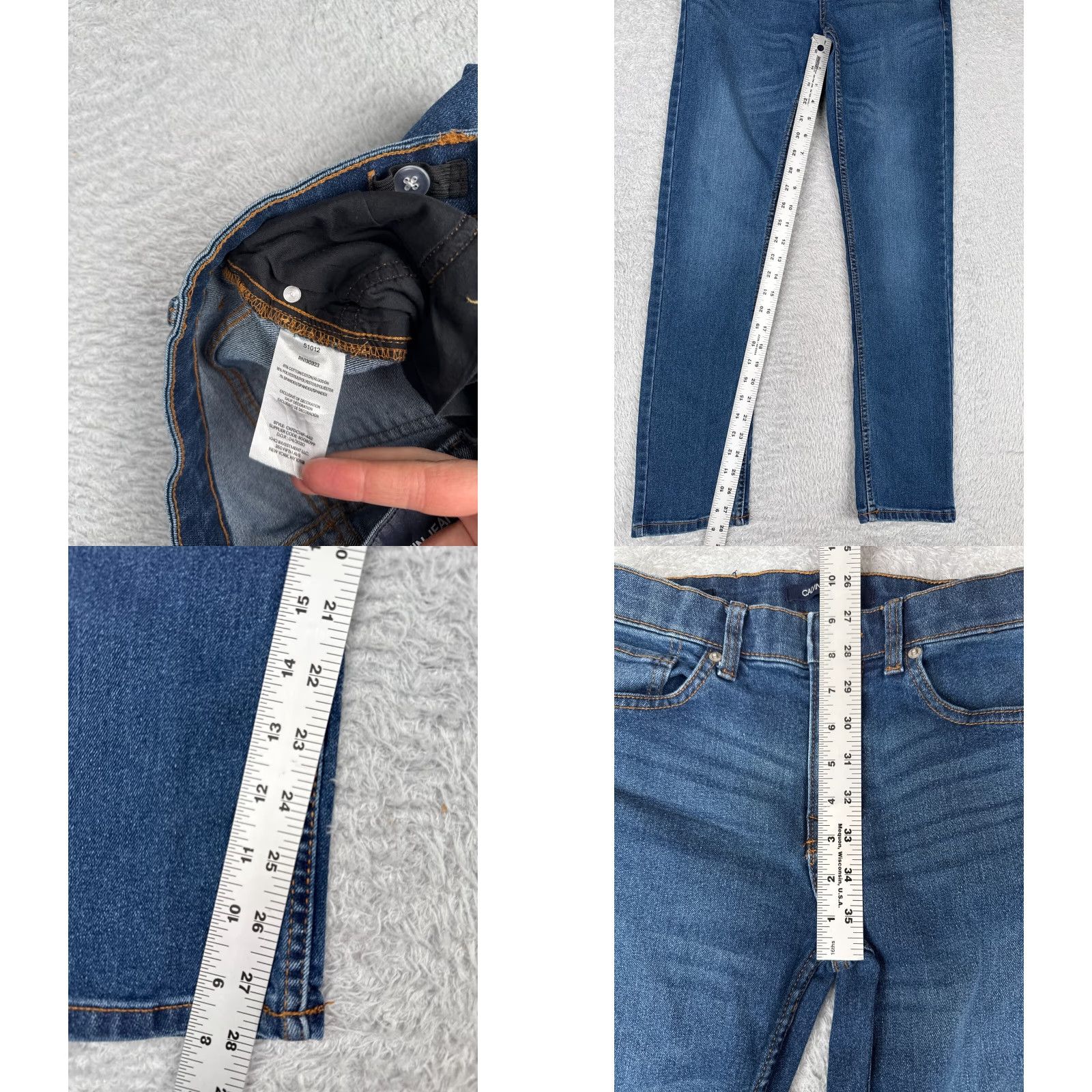 Calvin Klein Calvin Klein Jeans Women Blue Denim 14 Straight Skinny Mid 28x28 Cotton Blend 5-Pocket Zipper Distressed Embroidered Size 36" / US 14 / IT 50 - 8 Thumbnail