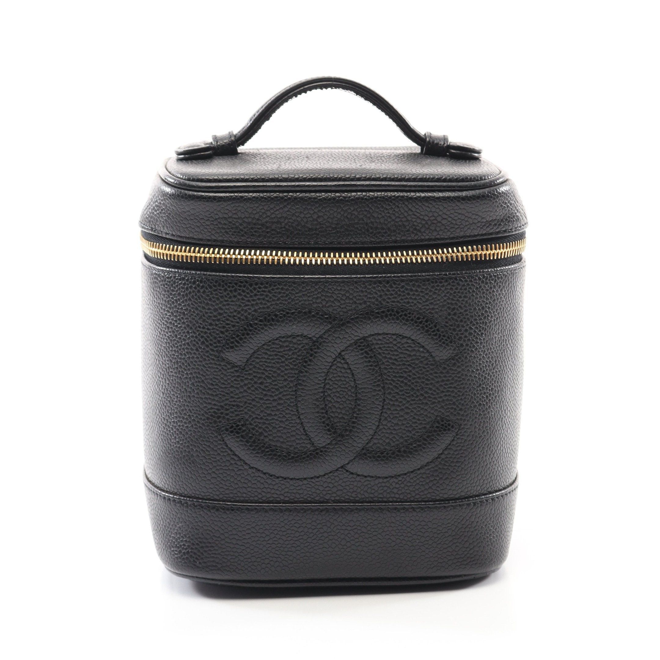 Chanel Coco Mark Handbag Vanity Bag Caviar Skin Black Gold Hardware